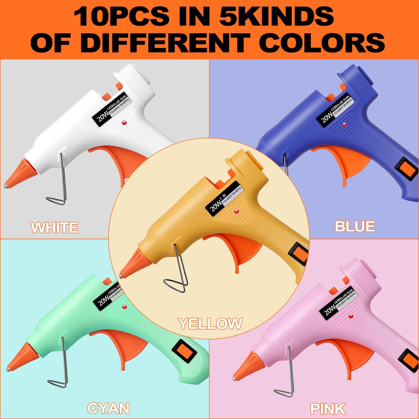 10 Pack Mini Hot Glue Gun with 50 Glue Sticks, 5 Colors Mini Hot Glue Gun Set, Small Hot Glue Gun Kit with Storage Box for Crafts & School Class Projects, Craft Glue Guns for DIY Arts & Home Repair