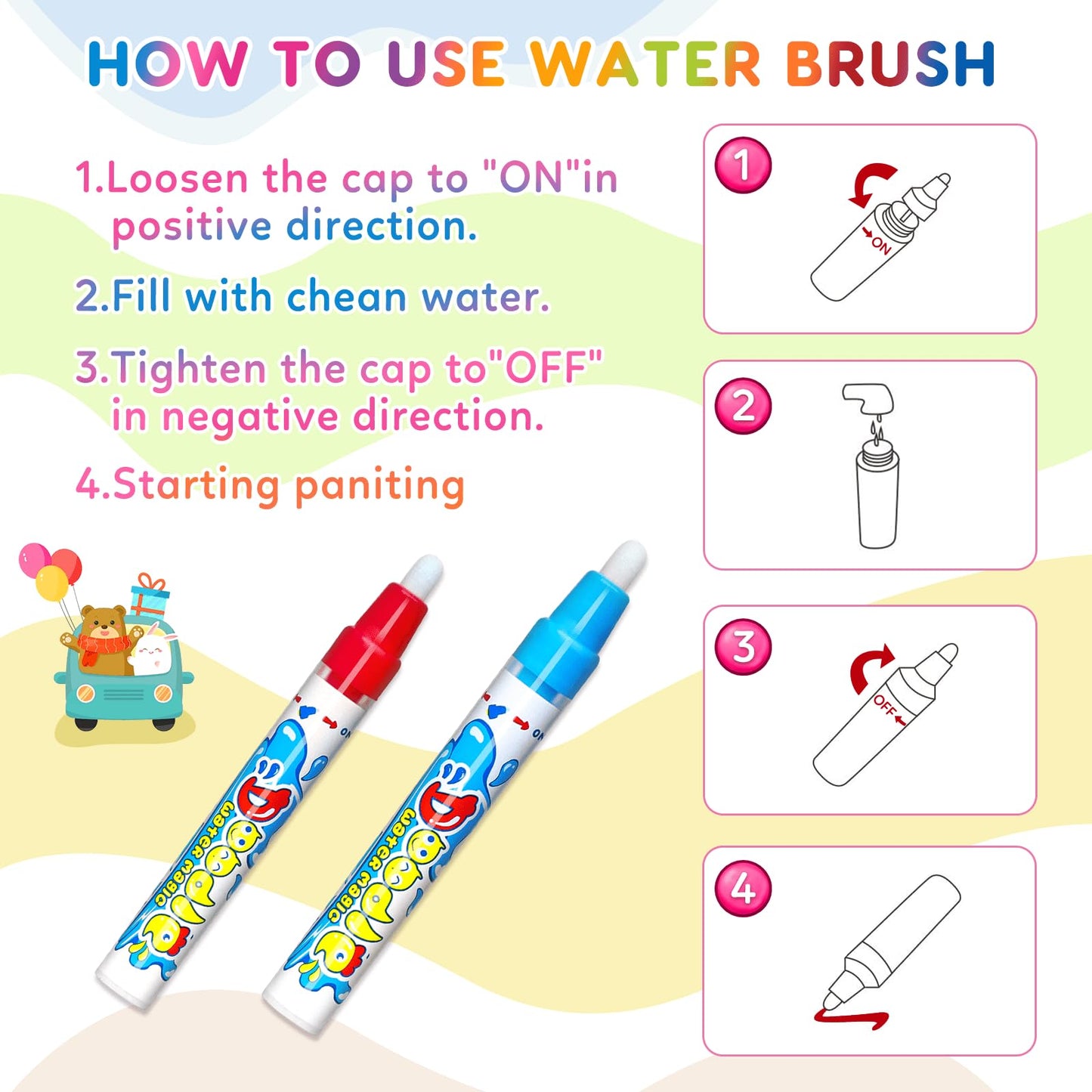 Toddler Toys Water Doodle Mat: 40 X 30 Inch Mess Free Coloring & Drawing Instant Drying Mat - Kids Learning Toys for Girls Age 3-5 Home Educational Activities - Birthday/Christmas Gifts for Girls Boys