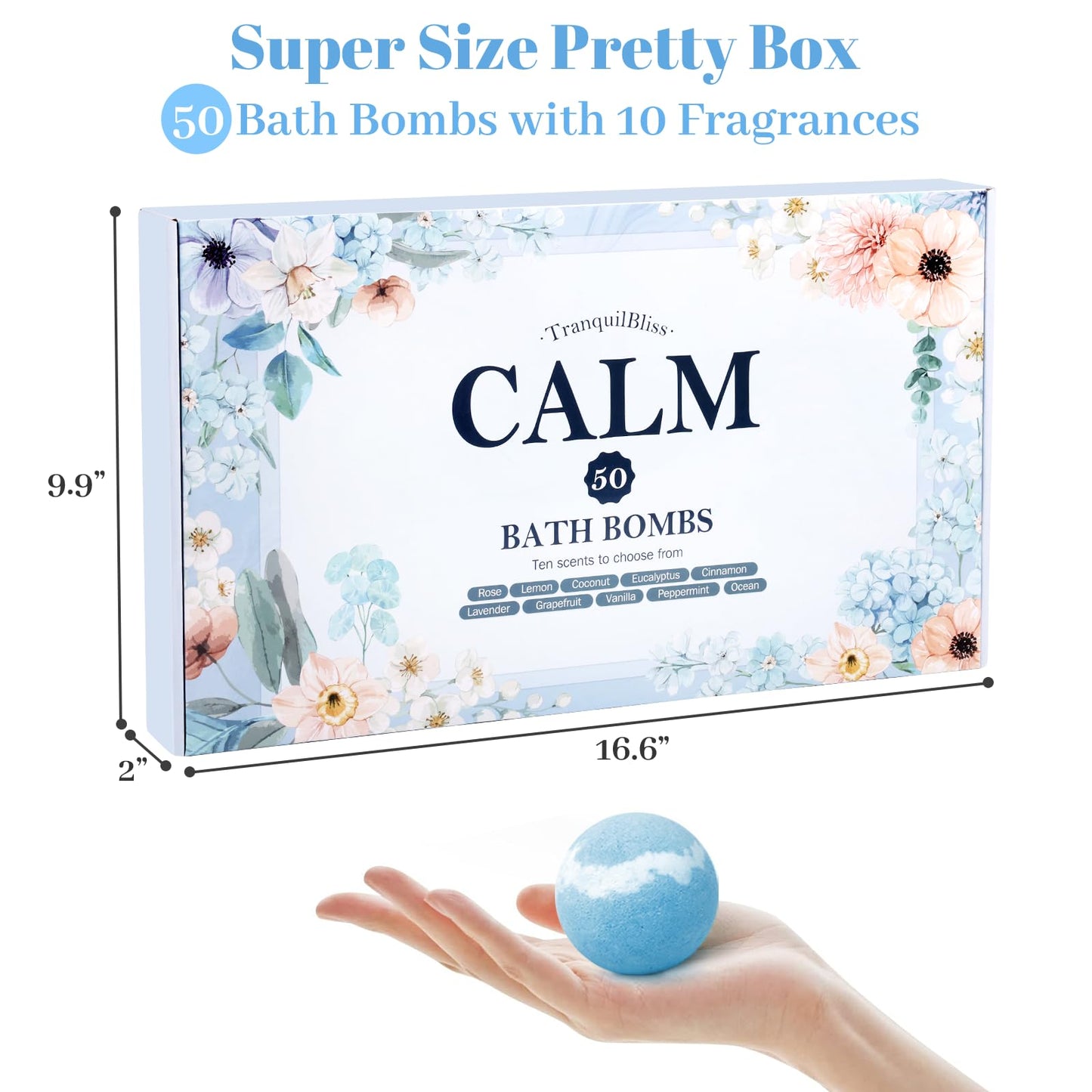 TranquilBliss Bath Bombs Set 50 PCS with 10 Rich Scents, Bath Bombs for Women, Natural Bubble Bombs with Shea Butter & Safe Oil, Ideal for Mother's Day, Valentine's Day, Christmas, Birthday Present