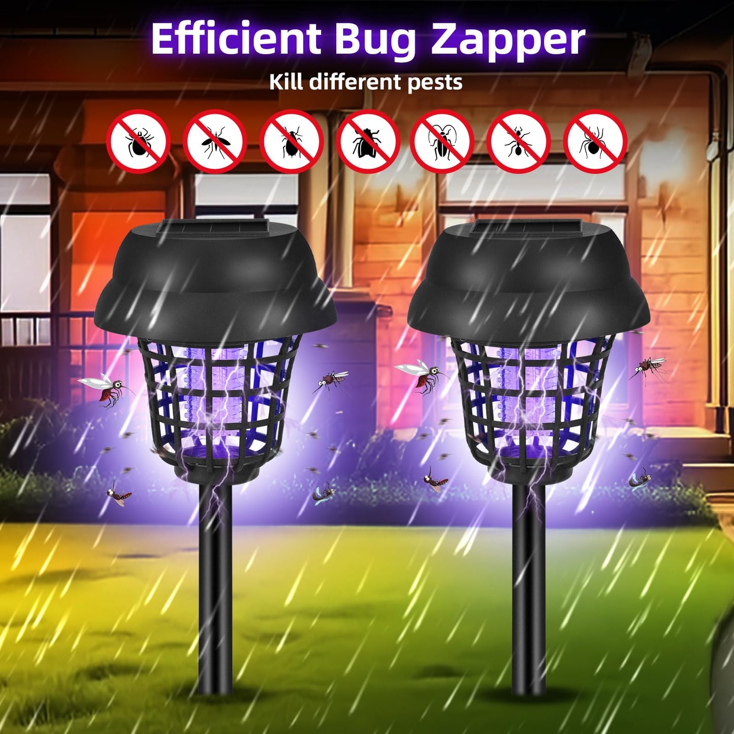 Solar Bug Zapper Outdoor Waterproof Solar Powered Mosquito Zapper Repellent Outdoor Patio,Cordless & Auto On/Off, Purple or White Light,Small Fly Insect Zappers for Garden Backyard for Outside,4 Pack