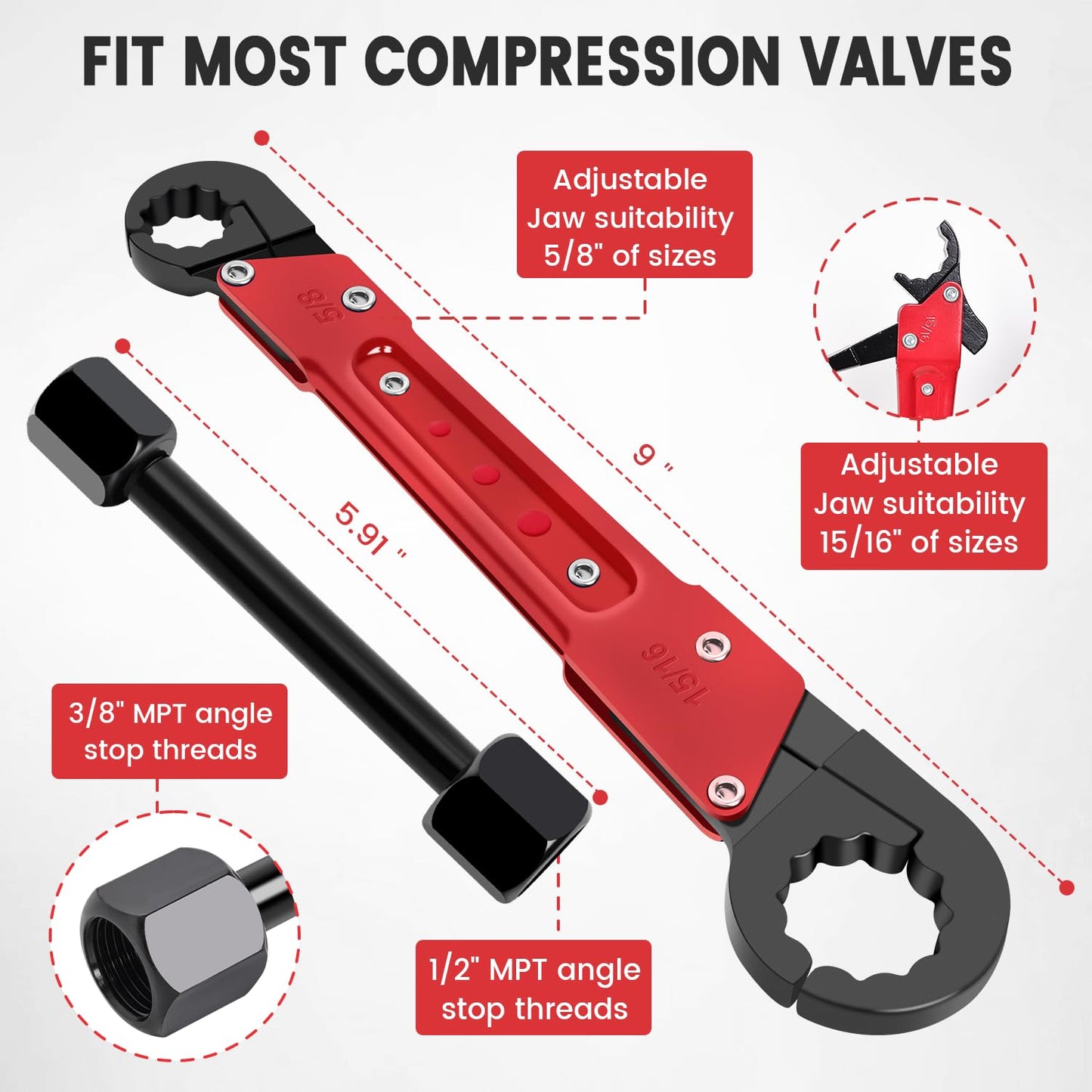 Vorhixa 6 Pcs Plumbing Tools Kit with Angle Stop Wrench & 1/2-Inch Compression Sleeve Puller, Professional Plumbers Wrench, Sandpaper and Storage Bag for Frozen/Corroded Angle Stop