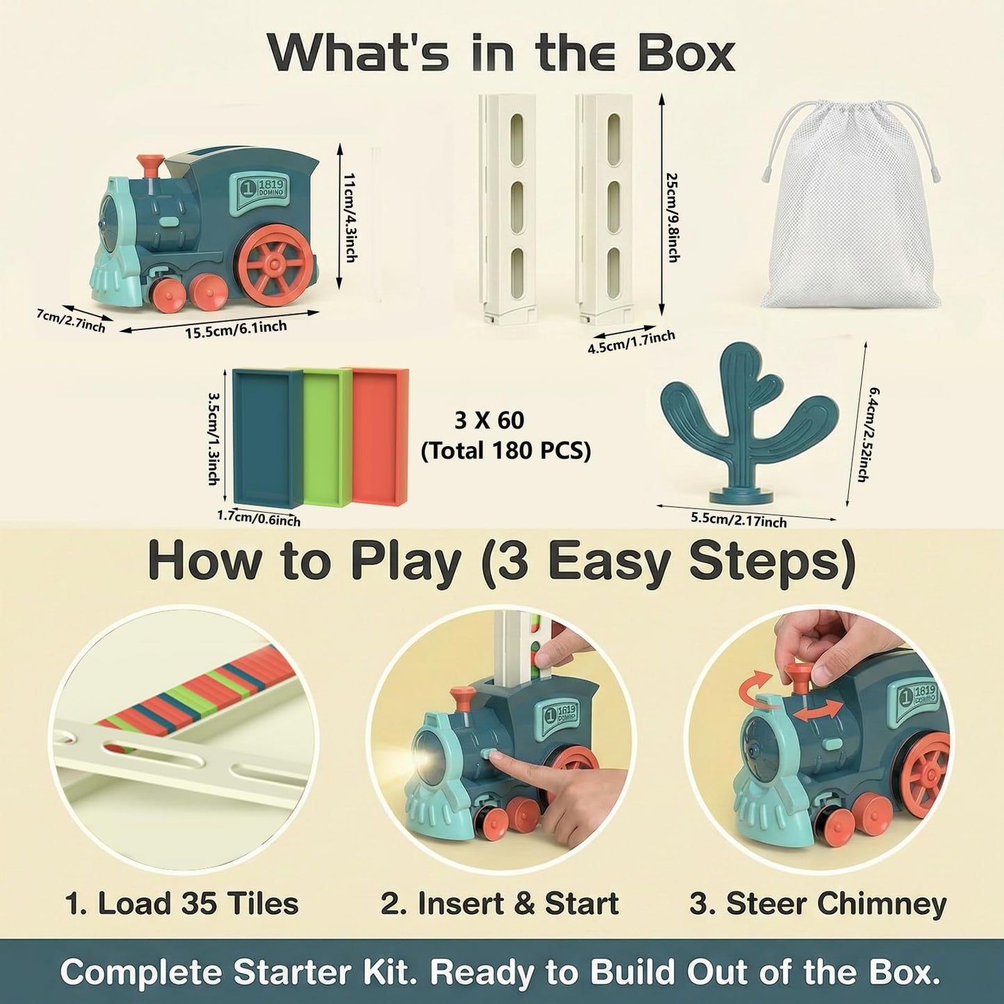 PREPHY Domino Train Toys Kids Games - Automatic Stacking Creative Game 3+ Year Old - Stem Montessori Toy for Boys 4-6 - Summer Autistic Christmas Birthday Gifts 5 6 Toddler Ages 4-8