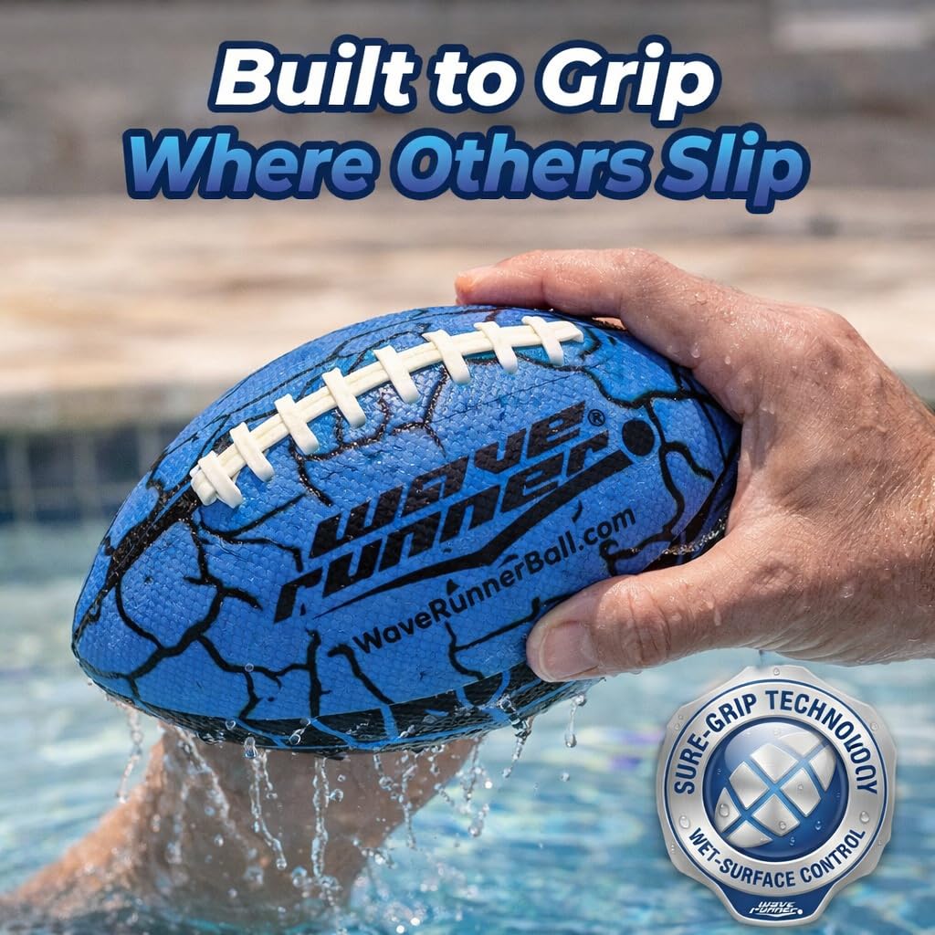 Wave Runner Grip It, Size 9.25in - Water Football, Beach Toys, Kids Outdoor Games for Summer | Pool Toys Football - Special Grip Pattern, Double Laced, Lightweight, All Weather Fun Water Toy