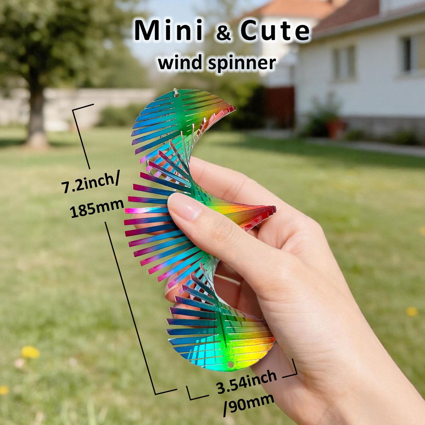 Aoedelyart Rainbow Wave Wind Spinners Outdoor Hanging Decor,7In Stainless Steel Reflective Wind Spinner Yard Art Wind Sculpture,Rainbow Helix Mini Wind Spinners for Yard and Garden Ornaments Gifts