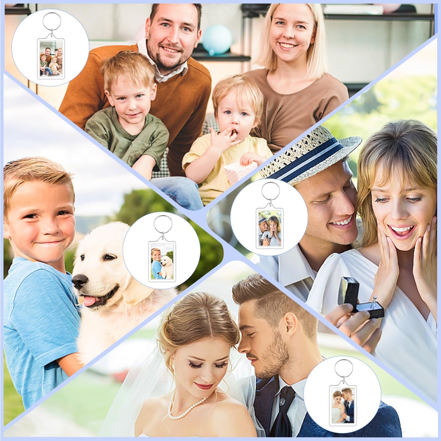 150 PCS Blank Photo Insert Keychains,Translucent Acrylic with Split Key Rings for Double-Sided Photos,Small Pendant Picture Frames for Family, Friends,DIY Gifts & Craft(Fit 1.1 × 1.8inch Pic）