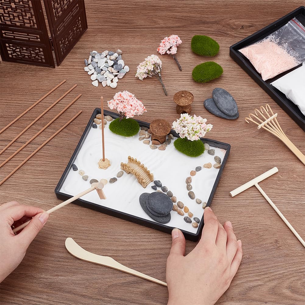WEBEEDY Zen Garden Sand Kit DIY Japanese Zen Garden for Desk,8.3"x6.2" Mini Meditation Zen Tray Kit for Office Home Desktop Micro Landscape Decoration Meditation Zen Gifts,21x15.7 cm