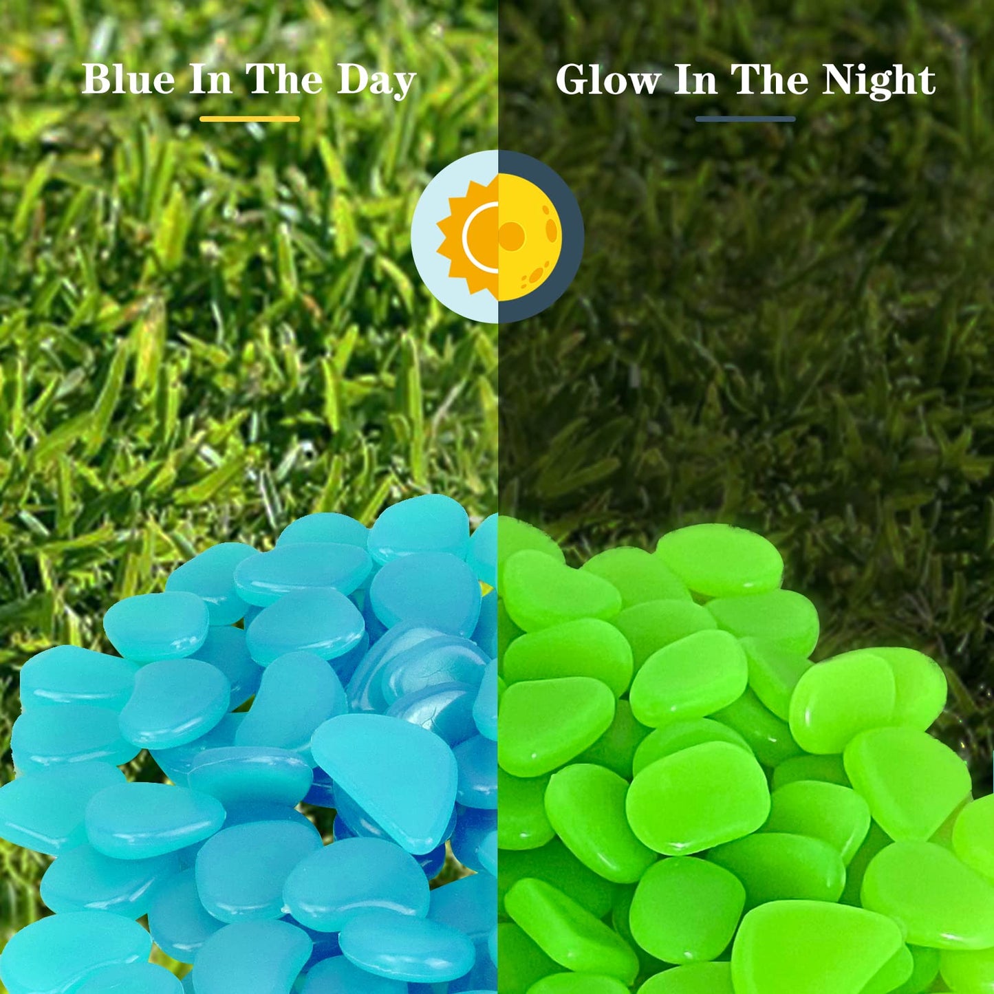 HMIEPRS 1000PCS Blue Long Term Glowing Decorative Stone, Glow in The Dark Rocks Light Perfect Indoor Outdoor Decor Fit for Garden Sidewalk Fish Tank Grass Flower Pots (0.3-04in/0.8-1cm)