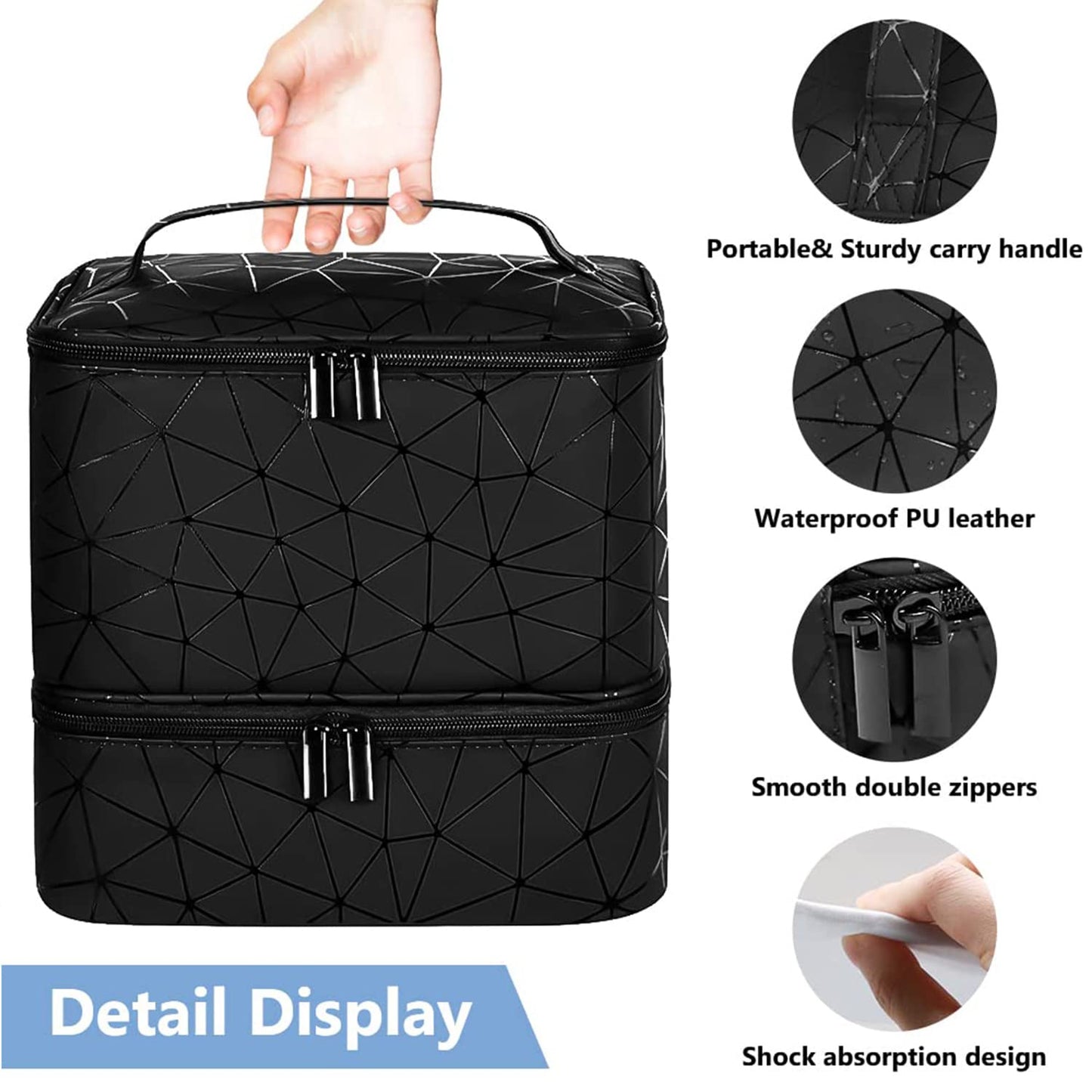 CTWWFS PU Leather Nail Polish Organizer and Nail Lamp Case, Nail Kit Organizer Holds 30+ Bottles (15ml - 0.5 fl.oz) and a Nail Lamp, Nail Polish Carrying Case with Manicure Tools Storage Sections