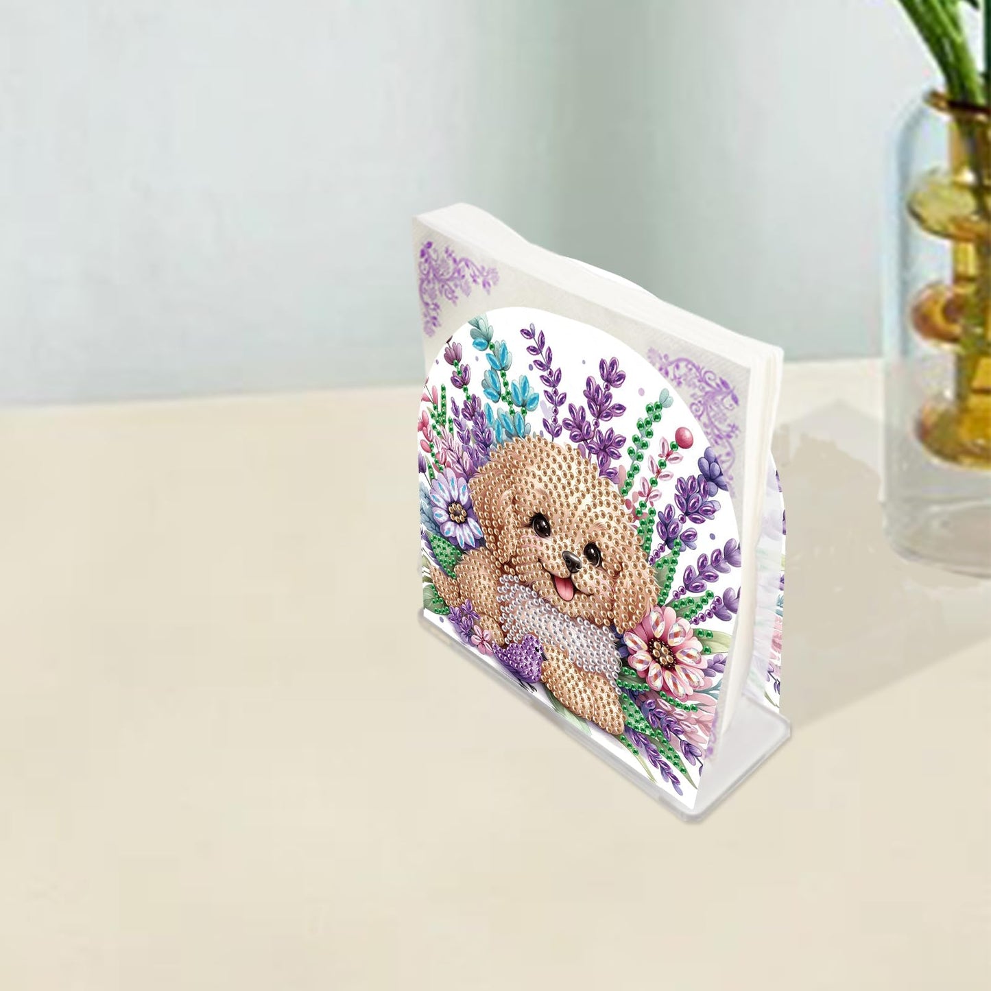 TDFERAN Diamond Art Napkin Holder, DIY Puppy Acrylic Tissue Storage Box for Table, Diamant Painting Kits Cocktail Napkin Holder, Diamond Painting for Paper Holders, Kitchen Decor