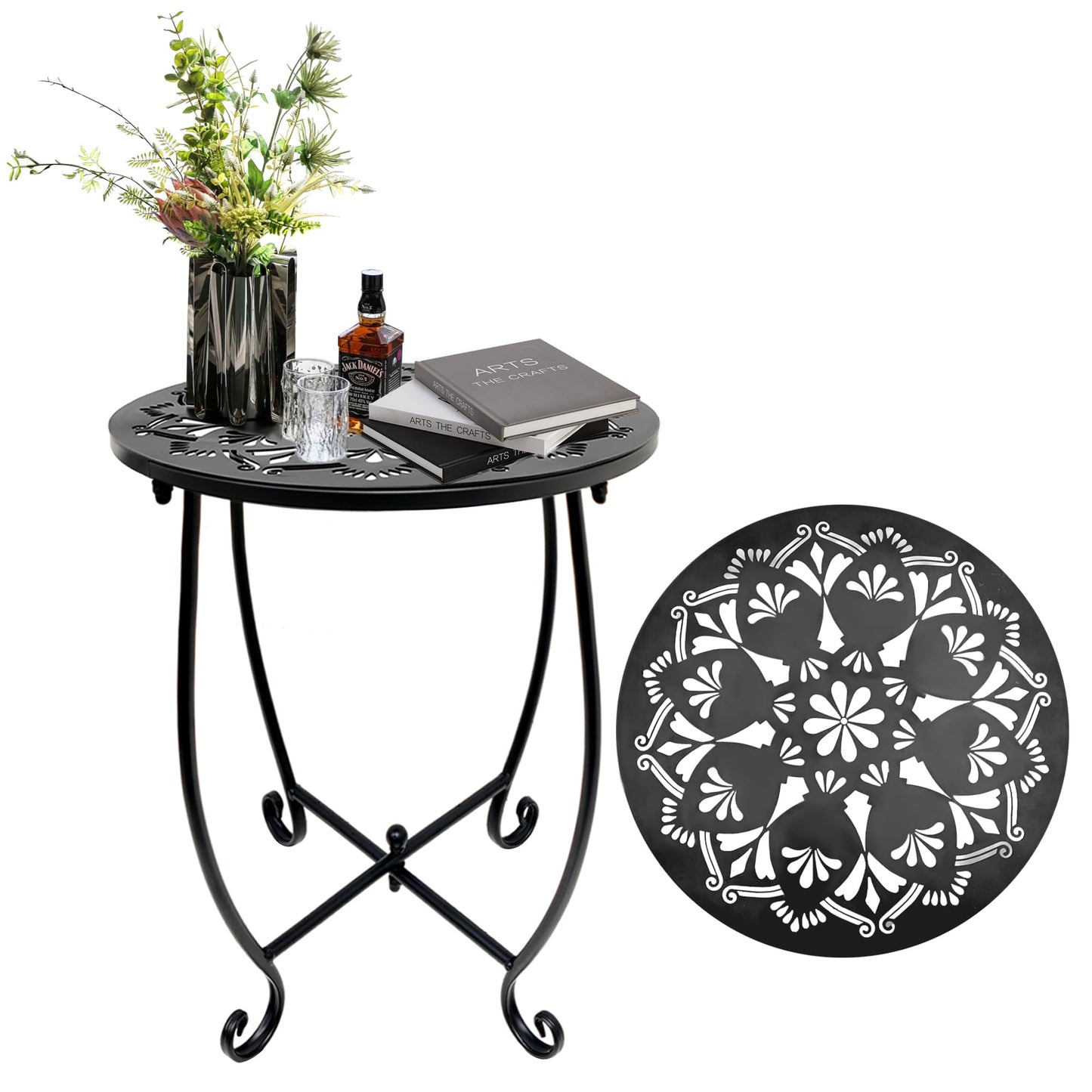 Patio Side Table, Weather Resistant Metal Side Table, Small Round Outdoor End Table Accent Side Table for Patio Yard Porch Balcony Garden Bedside Plant Stand Indoor Outdoor (H 17Inch) (1)