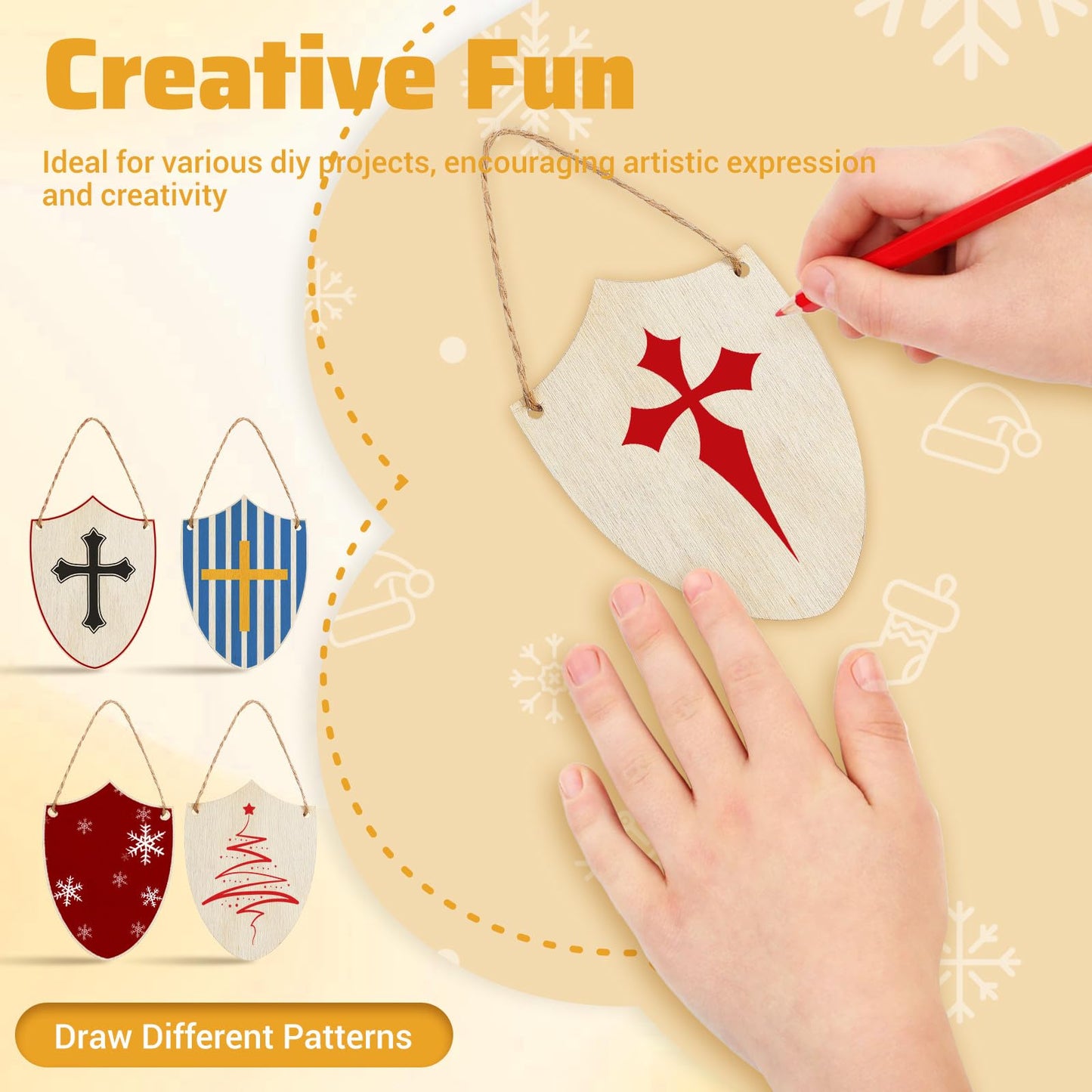 jojofuny 20pcs Unfinished Wooden Shield Cutouts, Paintable DIY Wood Craft Shapes for Knight Party Favors, Medieval Decorations & Home Decor, 3.93 x 2.75 Inch
