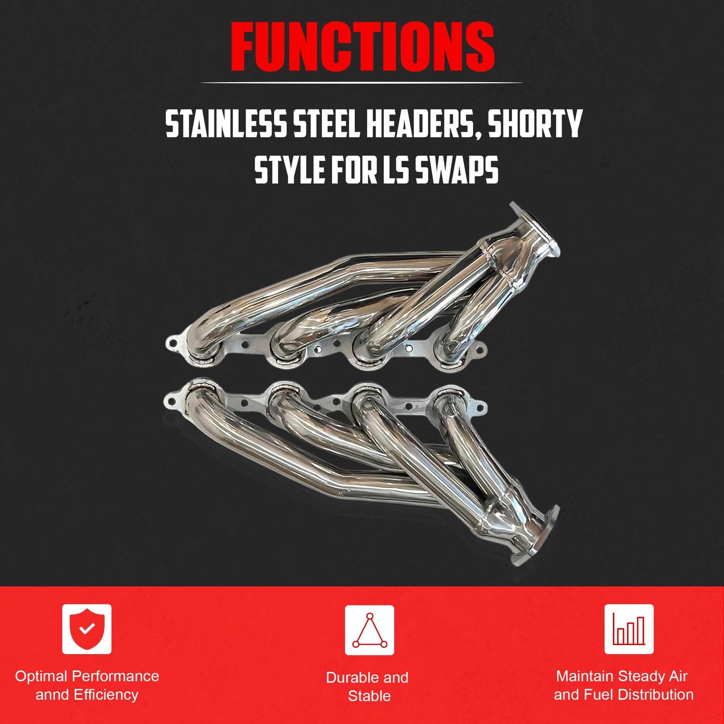 Shorty Headers for LS Swaps 304 Stainless Steel Exhaust Headers 2.5 Inch 3 Bolt Collectors Fits 4.8L 5.3L 5.7L 6.0L 6.2L LS1 LS2 LS3 LS6 V8 S10 C10 K10 Truck Includes Header and Collector Gaskets