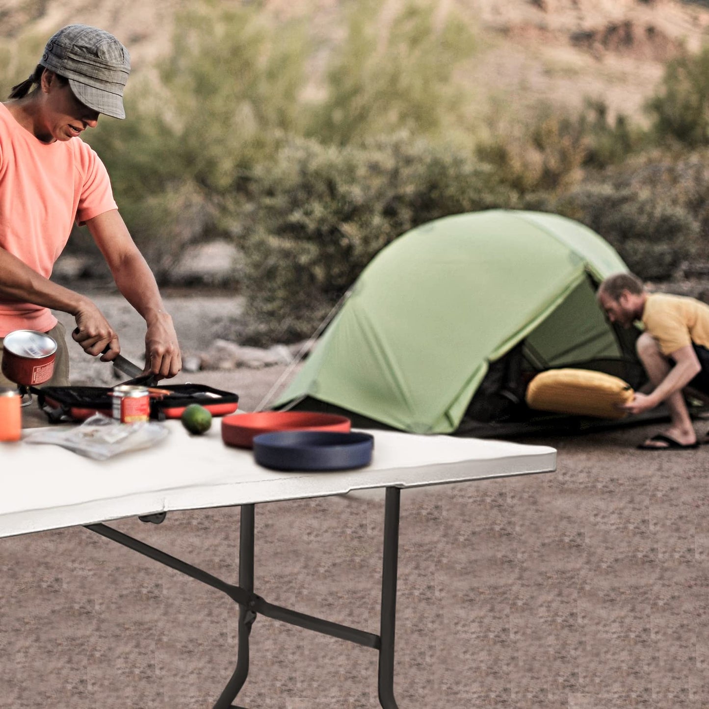 CAMP SOLUTIONS Plastic Folding Table, 5 FT Folding Table, Portable Tables for Dining Parties Card Picnic Camping