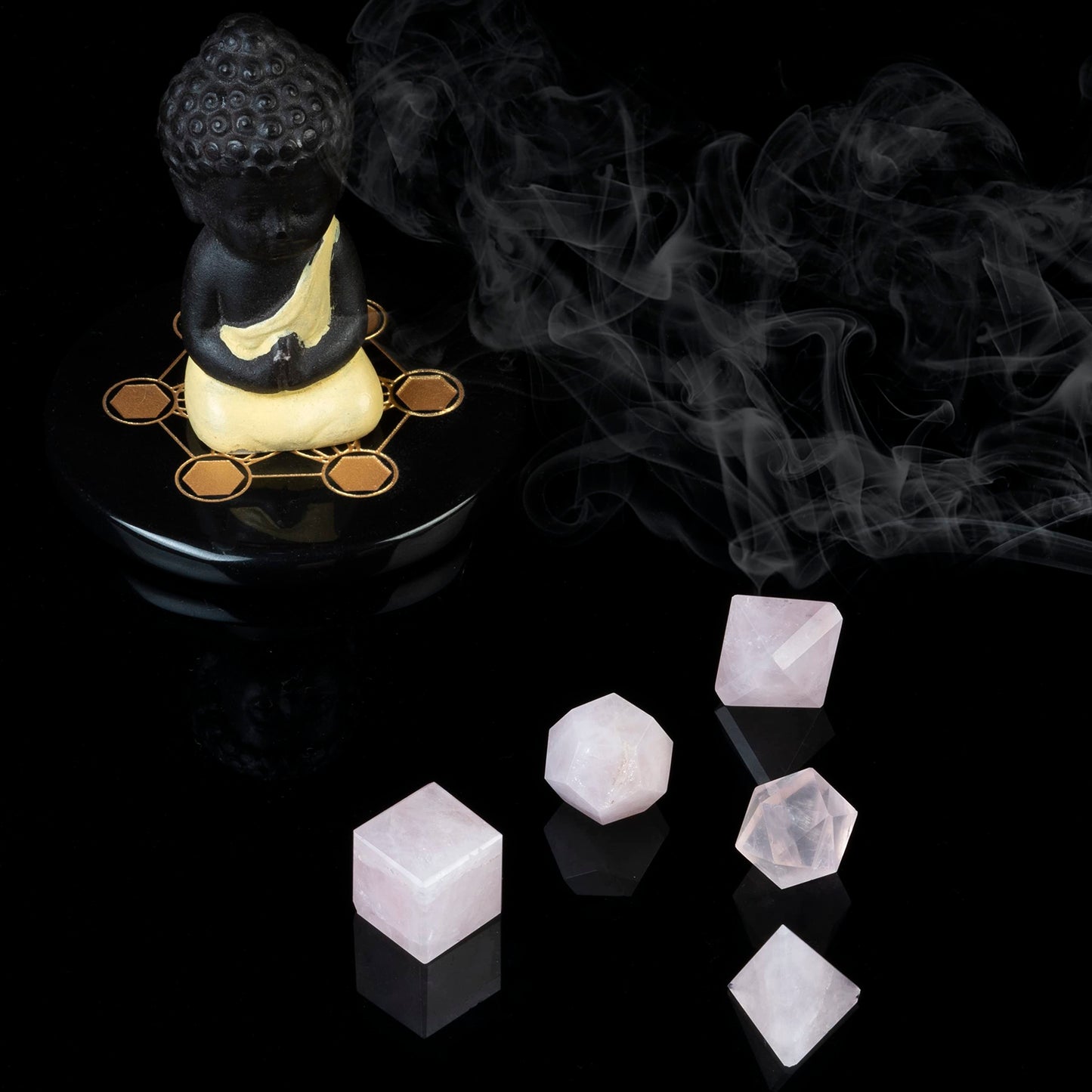 Crocon Rose Quartz 5Pcs Platonic Solids Crystal Geometry Set, Platonic Solids Sacred Geometric Stones for Meditation Reiki Balancing Healing Chakra Stone Cleansing Spiritual Good Luck (15-20mm)