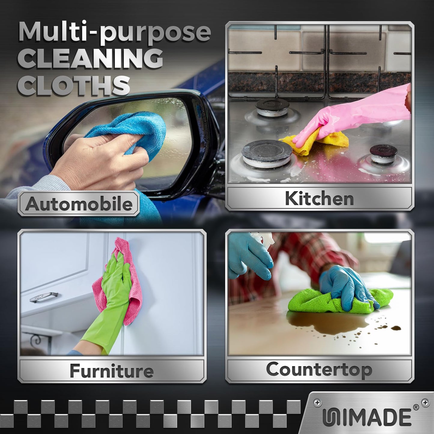 UNIMADE Microfiber Cleaning Cloth, 200PK Reusable Shop Rags Bulk Microfiber Cleansing Cloth Lint Free Cleaning-Towel for Car Kitchen Automotive Bar Mechanic Restaurant Garage,11.5"x11.5",Multicolor