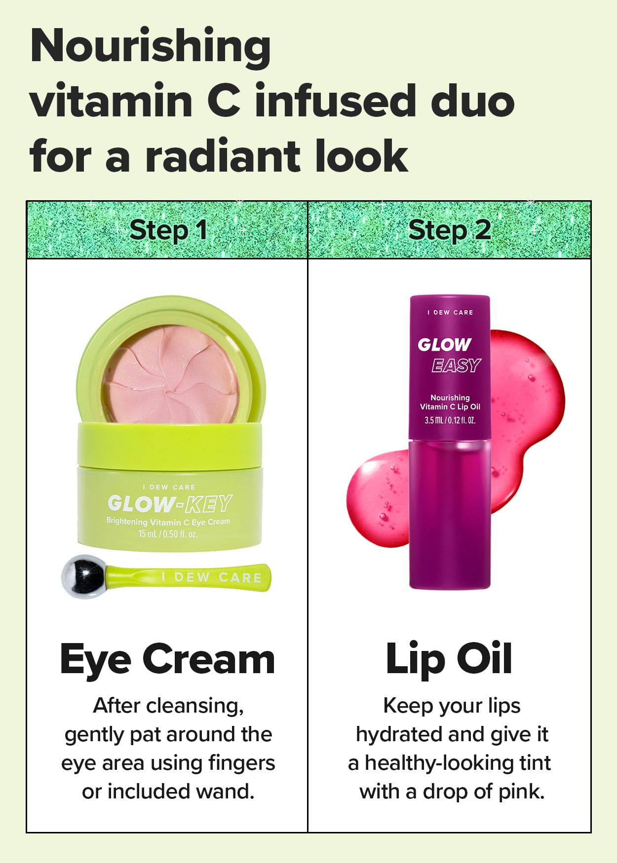 I DEW CARE Vitamin Eye Cream & Lip Oil set - 2 To Glow | Facial Treatment, Gift Box Included, Glass Skin Look, Korean Skincare, Nourishing, Dark Circles Reducer, Treatment with Hyaluronic Acid