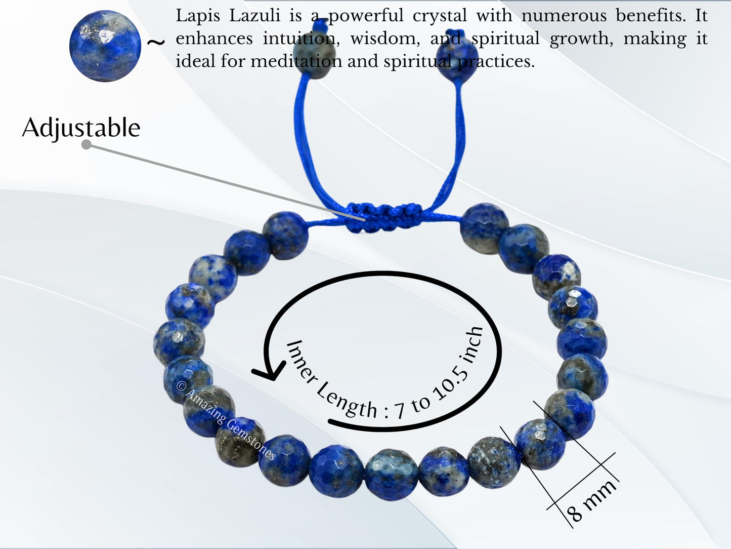 Amazing Gemstone Lapis Lazuli Bracelet for Women - Chakra Mens Bracelet Protection Crystals & Healing Stones - Blessing Bracelet Spiritual Meditation Gift (Faceted Beaded Bracelet, Adjustable)