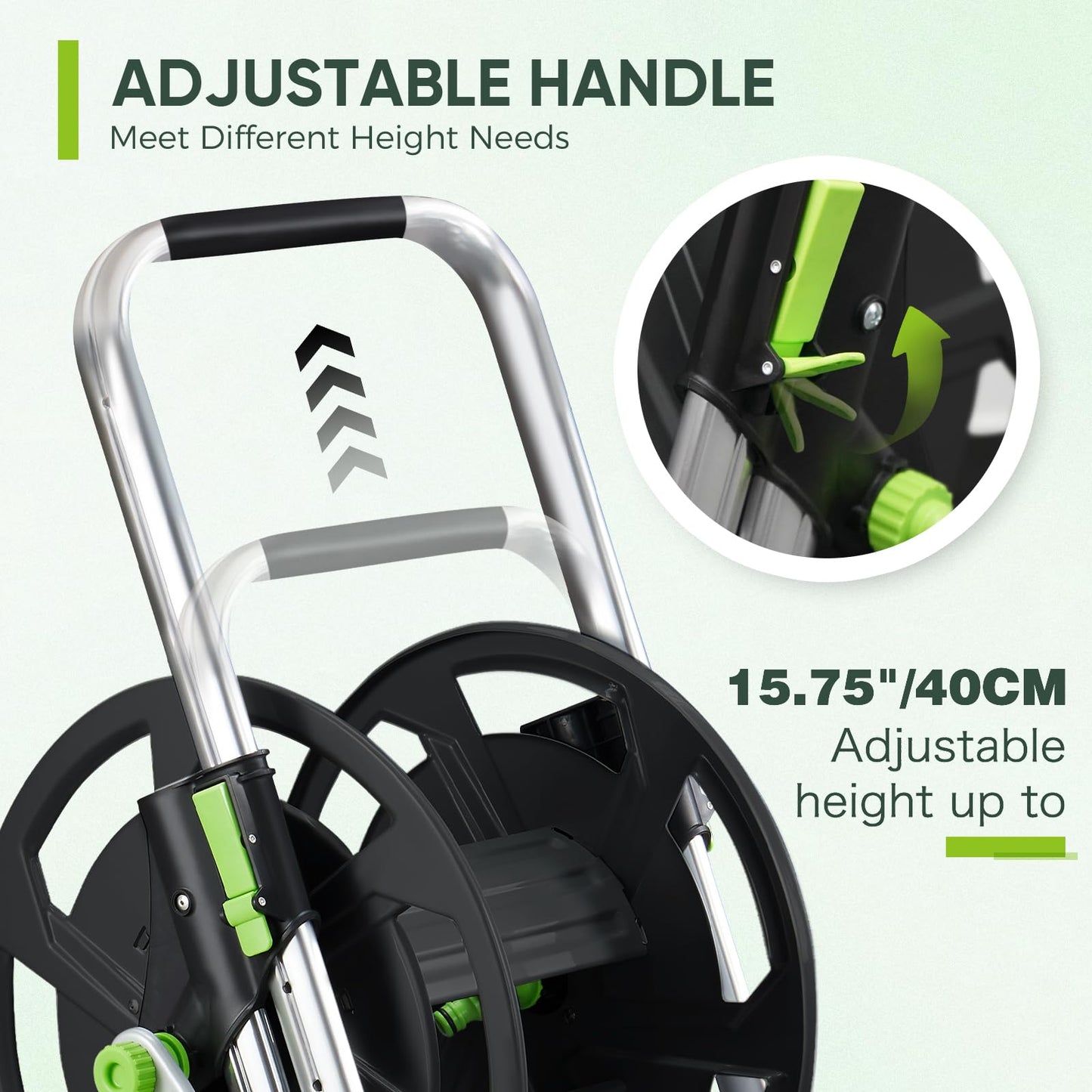 Random Colors Garden Hose Reel Cart, Holds 75-150 Feet of 5/8-Inch Hose, Portable Hose Reel Cart With Wheels,Adjustable Handrail, Quick Hose Connector
