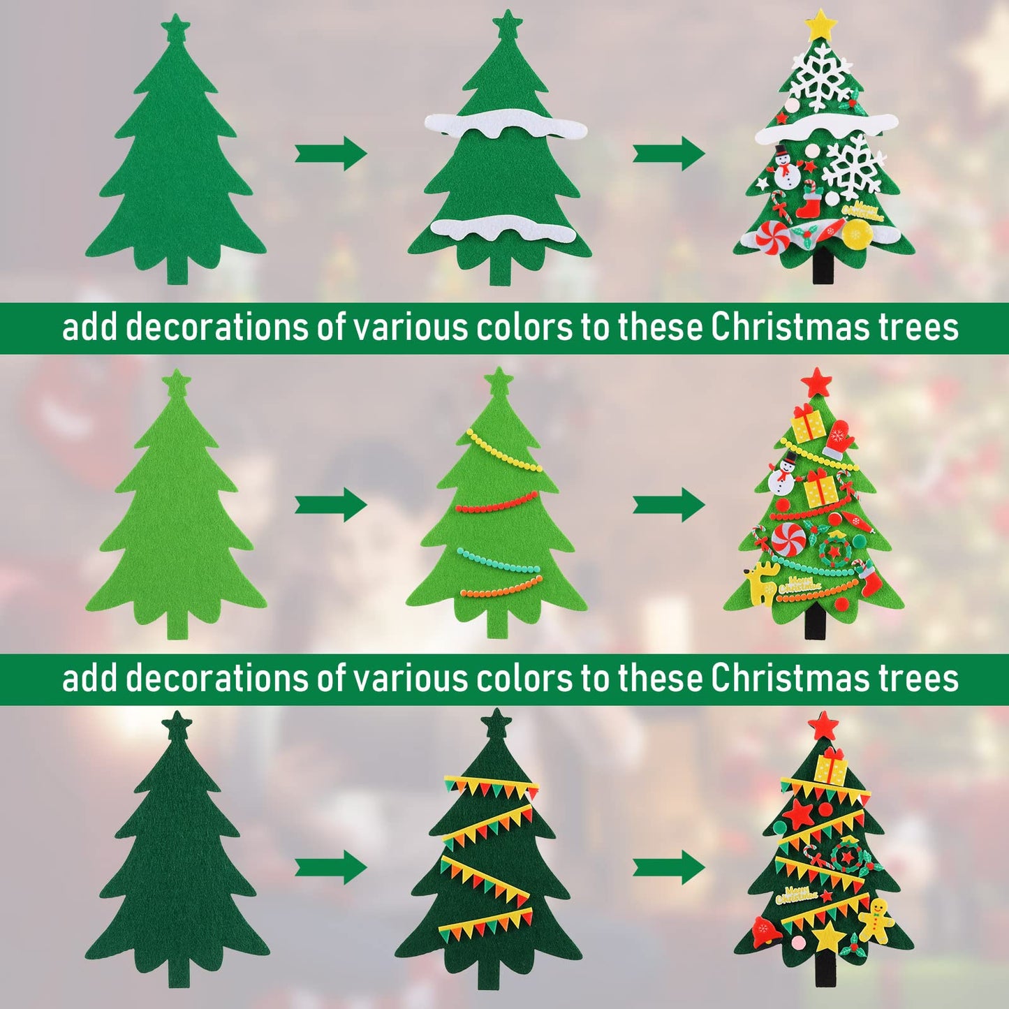 Tatuo DIY Felt Christmas Tree and Ornaments Felt Kids Party Favors Stickers for Kids Home Door Wall Hanging Christmas Tree Craft Decorations (24)