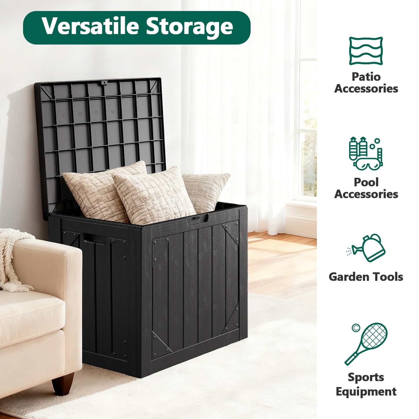 MAKE CHANGES Outdoor Storage Box,30 Gallon Deck Box Outdoor Storage Bench Outside Waterproof Resin Storage Bench, Lockable Patio Cushions, Garden Tools Storage For Furniture, UV Resistant Black
