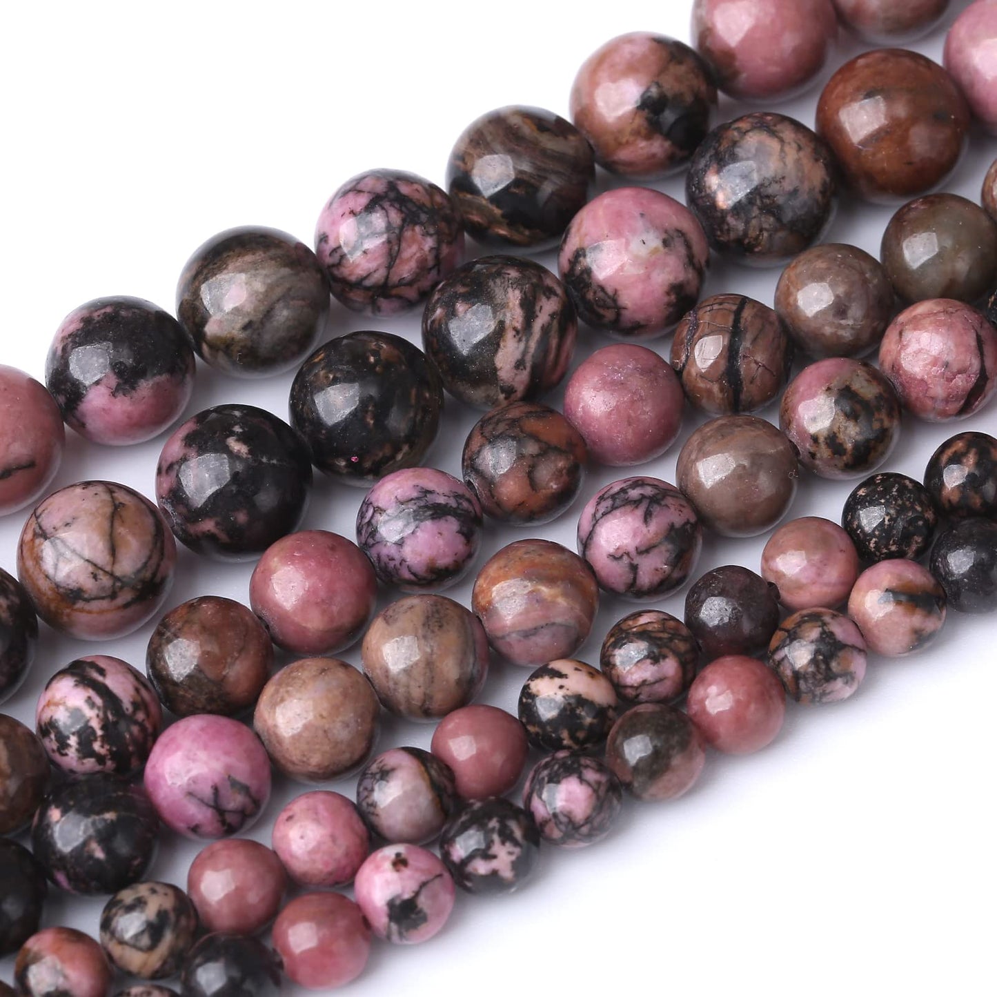 45PCS 8MM Natural Black Line Rhodochrosite Stone Beads Energy Healing Beads for DIY Jewelry Bracelet Necklace Making for Jewelry Making15Inch