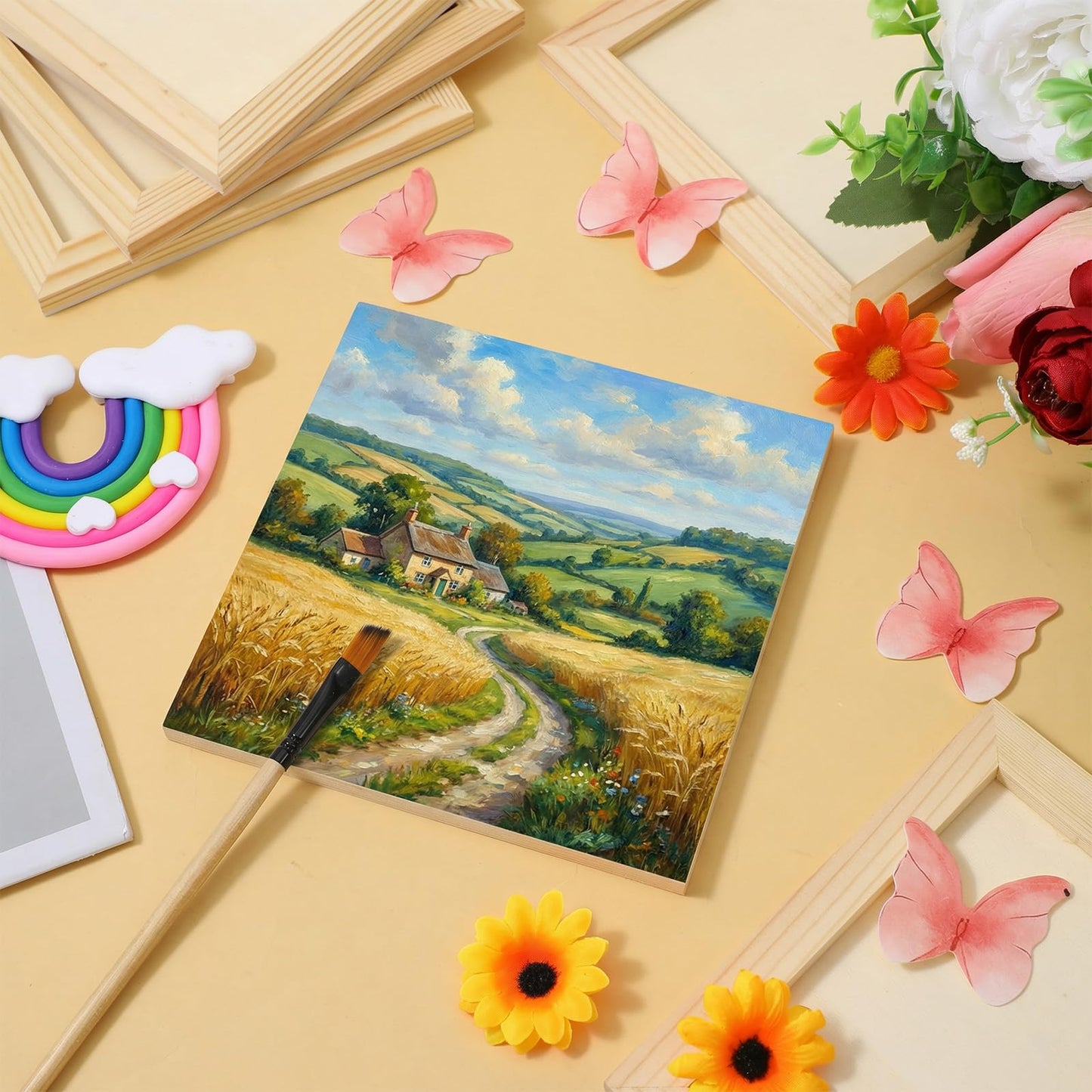 Afcabakila 24pcs Unfinished Wood Canvas Panels for Painting 6''x 6''Unfinished Wood Canvas Panels for Crafts Woods Panel Boards DIY Drawing Pouring Art Projects with Oils, Acrylics