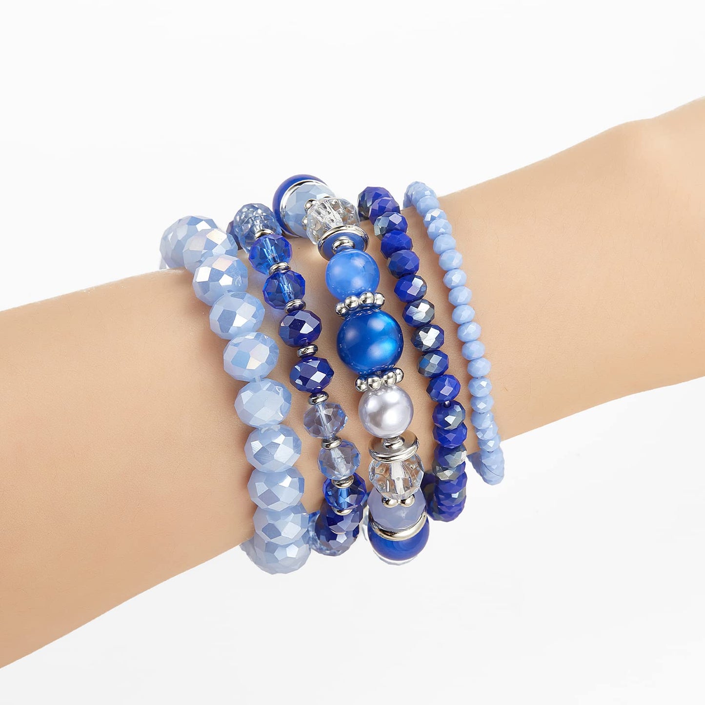 Noessla Beaded Boho Stretch Bracelet Colorful Stackable Crystal Beads Bracelets Trendy Costume Jewelry Mothers Day Gifts for Women(21-Sapphire)