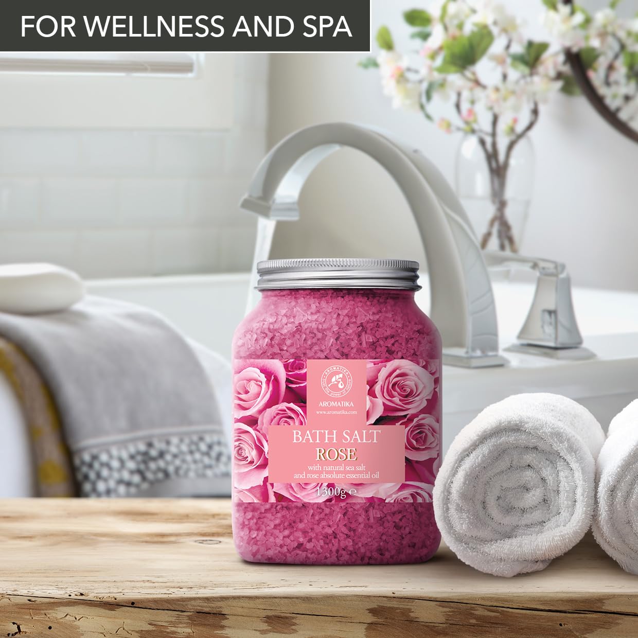 Rose Bath Salts - Set 2x46 Oz - Natural Rosewood Oil & Rose Extract - Best for Relaxing - Beauty - Bathing - Body Care - Wellness - Relax - Aromatherapy - Spa