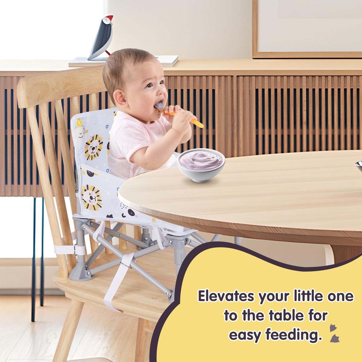 Furmubei Portable Baby Booster Seat with Tray, Toddler Booster seat for Dining, Camping, Travel, Baby Beach Chair 6 Months to 3 Years Old Indoor Outdoor Use CH2407