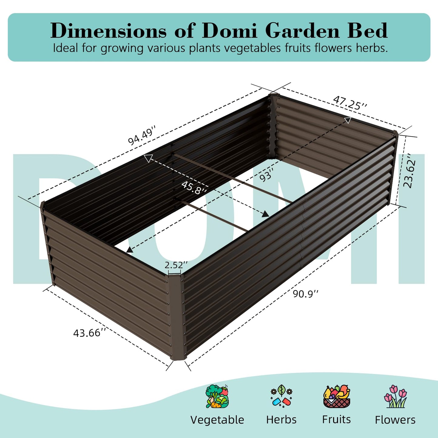 Domi 8×4×2 ft Galvanized Raised Garden Bed, Outdoor Planter Garden Boxes Large Metal Planter Box for Gardening Vegetables Fruits Flowers, Brown
