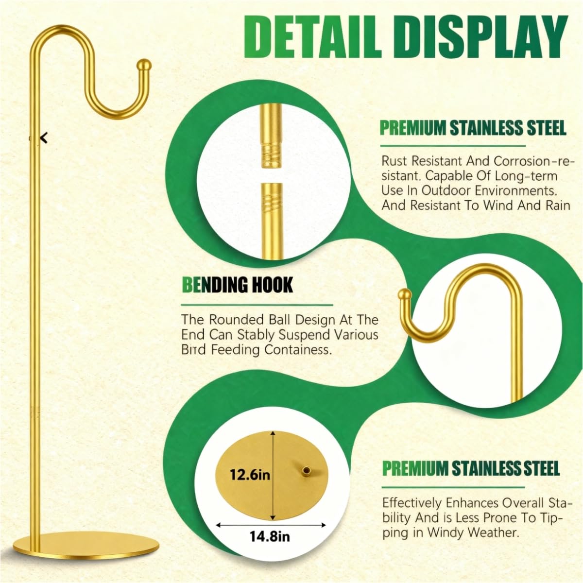 SIECCY 76" Outdoor Plant Stand & Wind Chime Hanger with Heavy Duty Base, Shepherds Hook for Bird Feeder, Adjustable Height for Patio, Garden & Indoor Use
