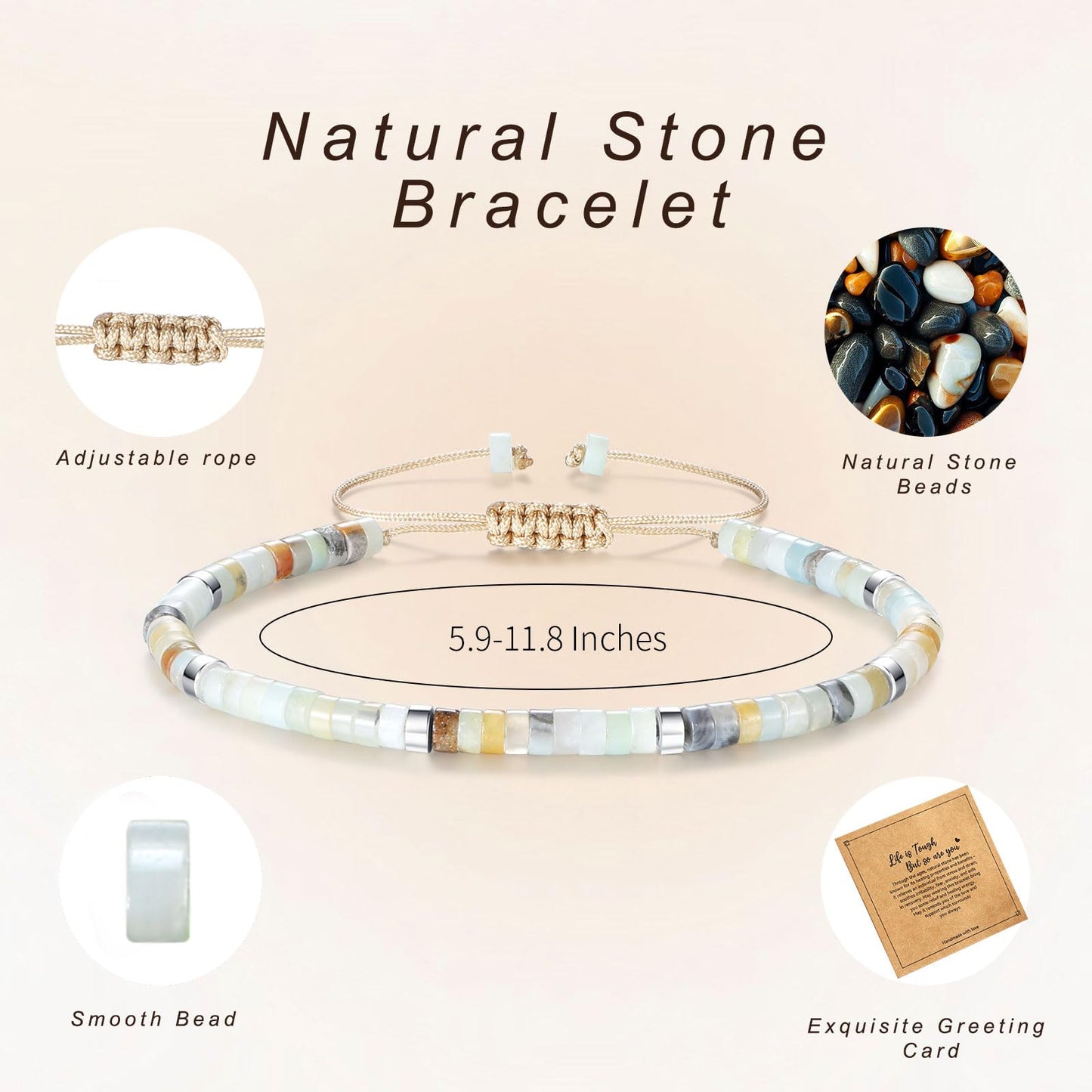 yupoxiu Inspirational Gifts Healing Natural Stone Bracelets - Thinking of You, Get Well Soon Encouragement Gifts Strength Bracelets for Women Friends Sister (Amazonite & Life is Tough)
