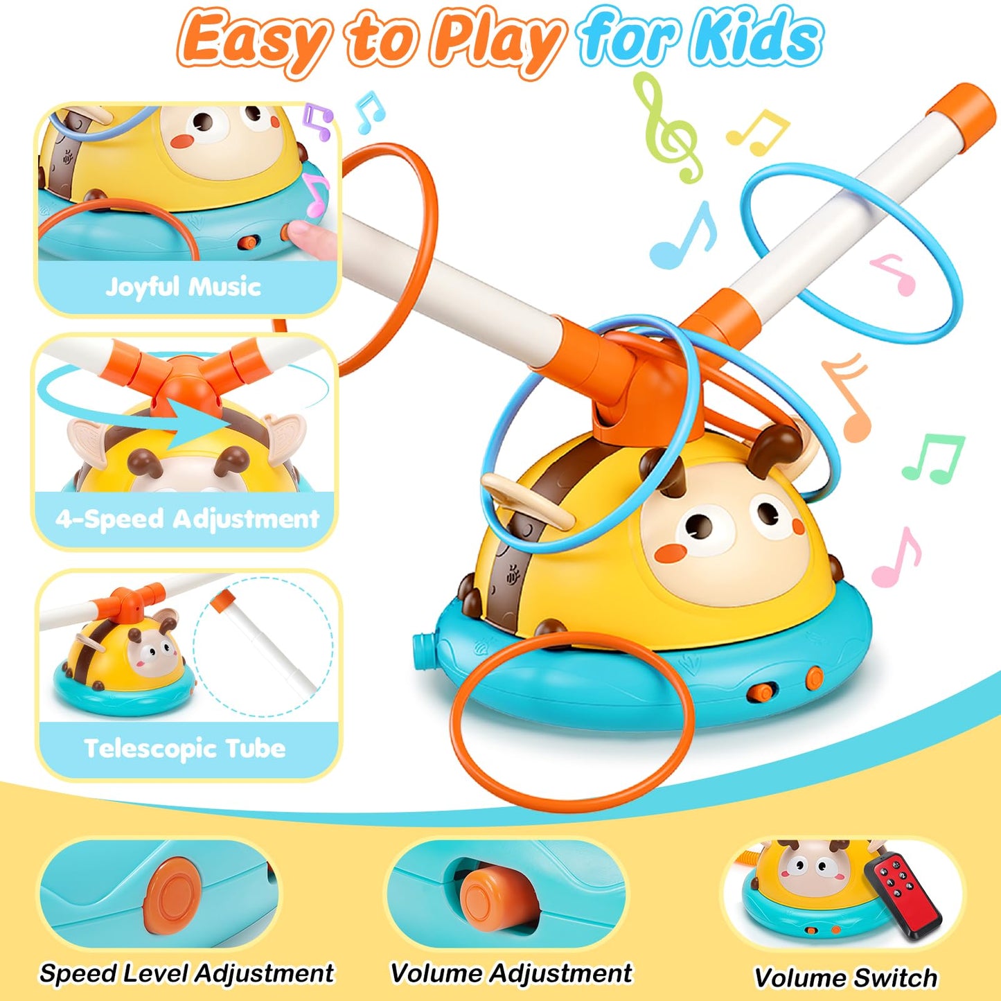 Birebebys Outdoor Toys for Kids 4-8, 4-in-1 Musical Jump Toy, Toss Ring & Baseball Game, Indside Outside Active Play Sports Toy for Toddlers Ages 3-5, for Boys Girls 3 4 5 6 7 8