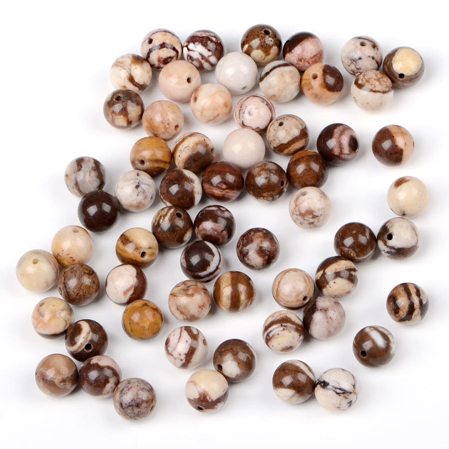 100pcs Natural Crystal Beads Stone Gemstone Round Energy Healing Loose Beads with Stretch Cord for Jewelry Making Bracelets Anklets (Brown Zebra Jasper, 8mm)