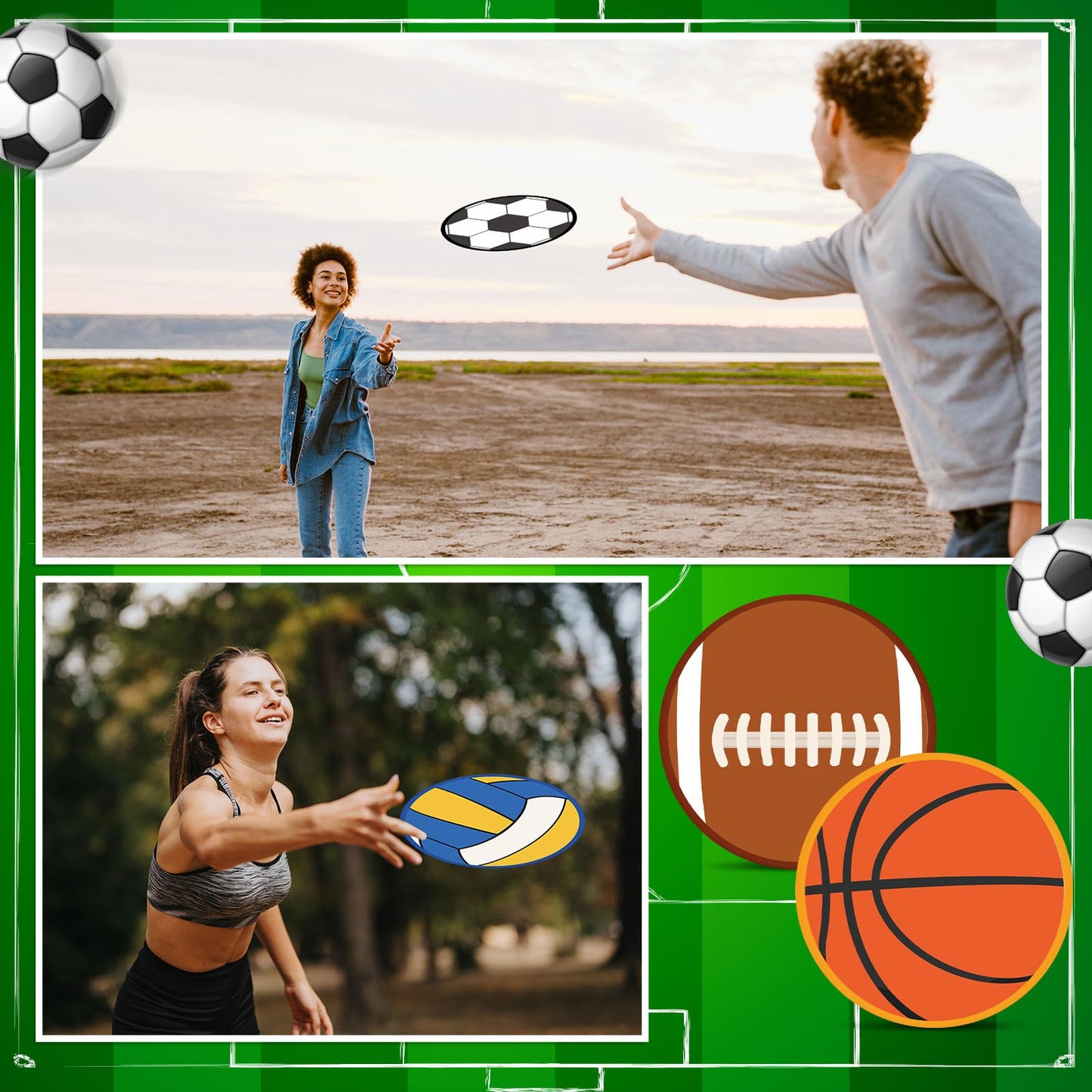 Gejoy 24 Pcs Volleyball Baseball Foldable Fan Rugby Basketball Soccer Handheld Round Folding Flying Disc for Women Man Daily Use Sports Festival Wedding Party Favors Decorations Portable, 8 Style