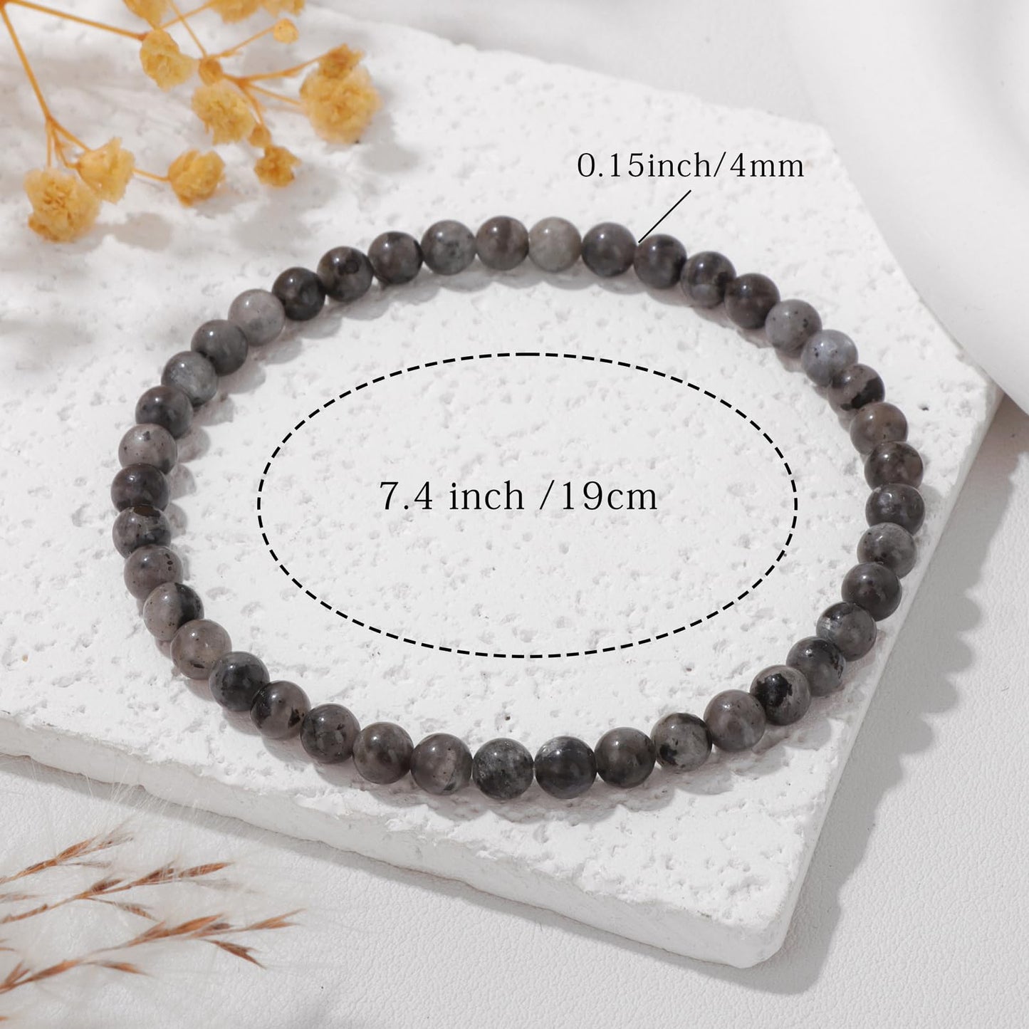 Bolinailo Crystal Beaded Bracelets for Women 4mm Labradorite Bead Handmade Gemstone Stretch Elastic Bracelet Natural Stone Crystal Healing Reiki Spiritual Jewelry Gifts
