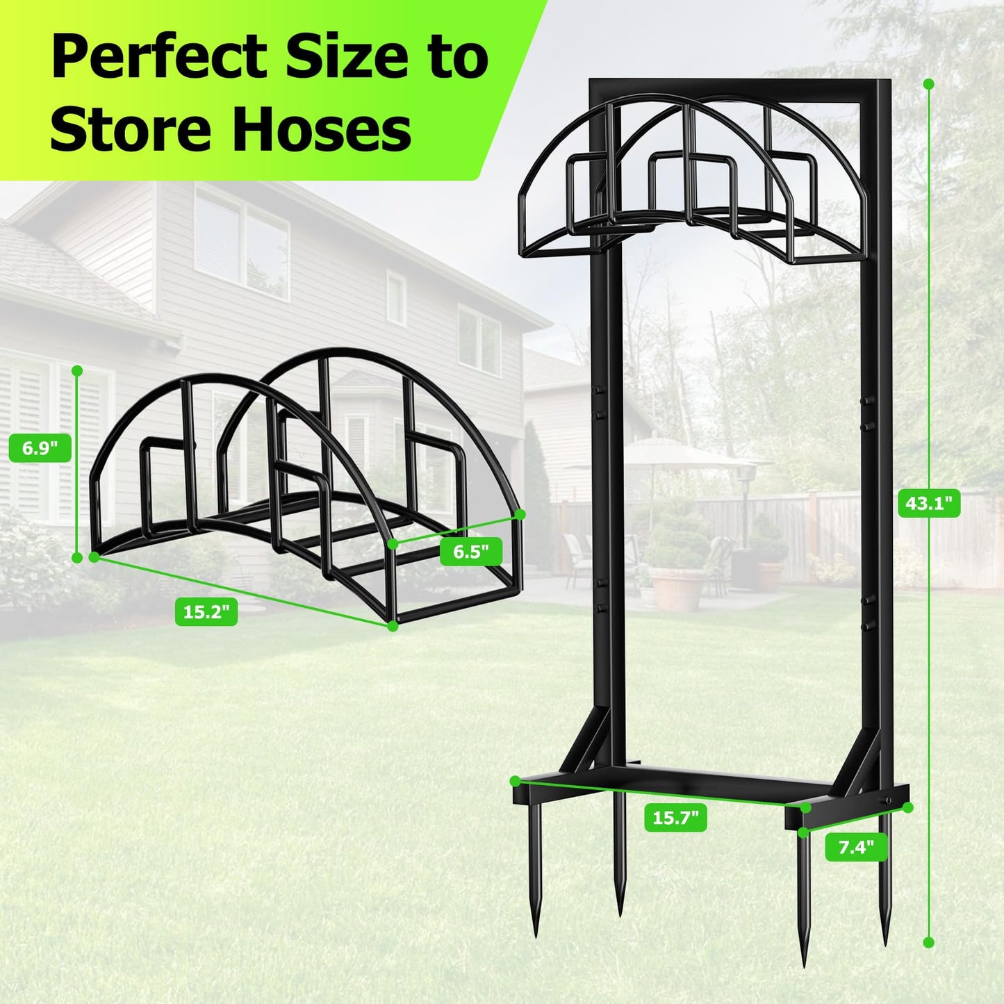 TKYHRMAS Garden Hose Holder, Detachable Metal Water Hose Holder for Outside, Heavy Duty Freestanding Hose Hanger Stand Hold Up to 150FT