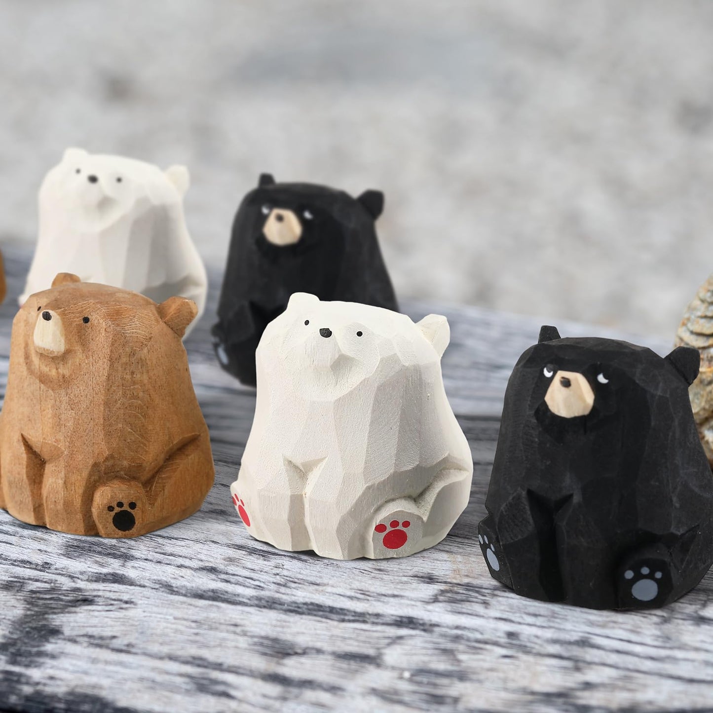 Lineshading 3 Pcs Mini Wooden Bears Figurines Handmade Carved Small Wooden Black Brown Bear Statue Miniature Ornament Holiday Bear Decor for Bedroom Playroom Gift(Standing,2 x 1.2 x 1.4 Inch)