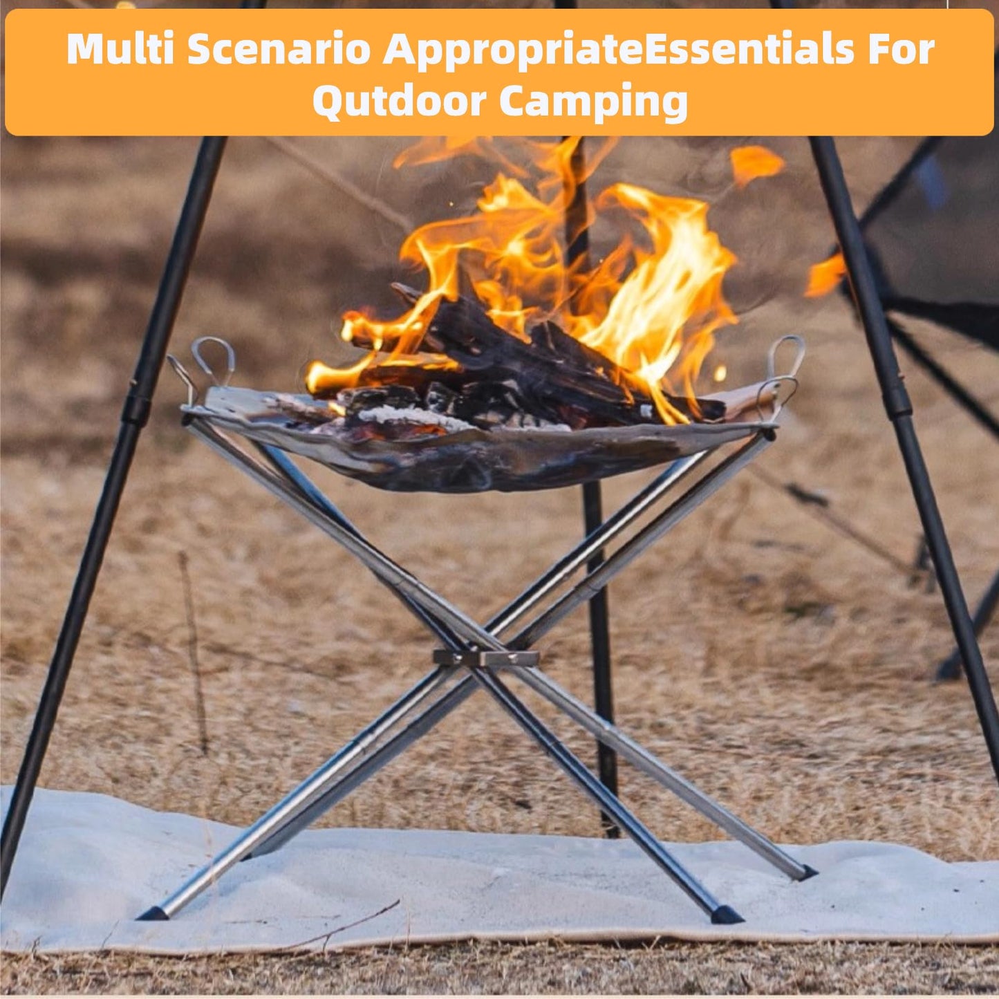 Portable Fire Pit for Camping,22 inch Outdoor Folding Fireplace with Heat Resistant Firepit Mat & Carrying Bag,Upgrade 304 Stainless Steel Mesh BBQ Fire Bowl for Picnics,Campfire,Backyard,Garden