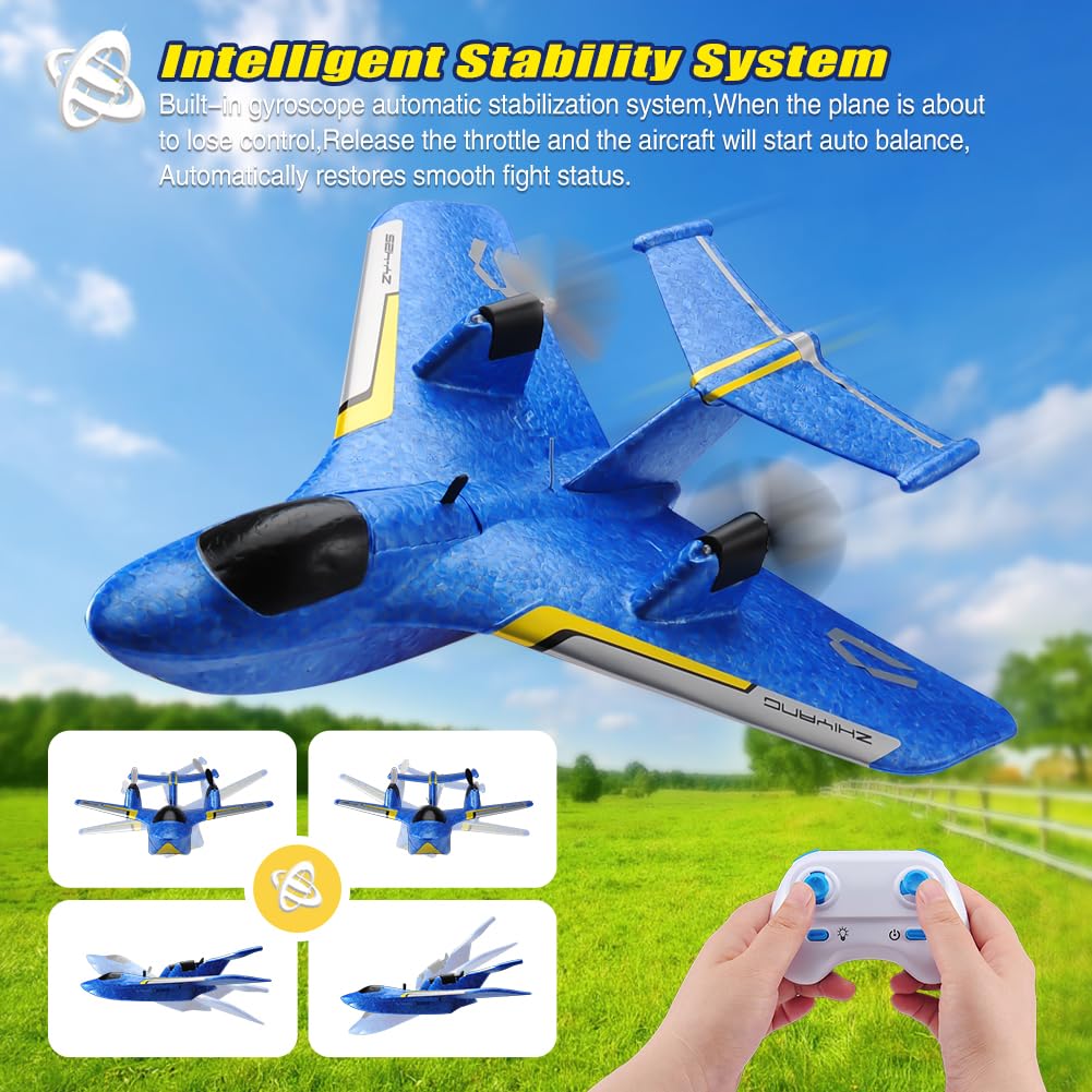 RoofWorld RC Water Plane,RC Airplane for Water Land and Air, Remote Control Airplane Flying Fighter Toys,2.4GHz 6-axis Gyro Stabilizer RTF Glider Aircraft Jet for Kids Adults Beginners Boys (Blue)