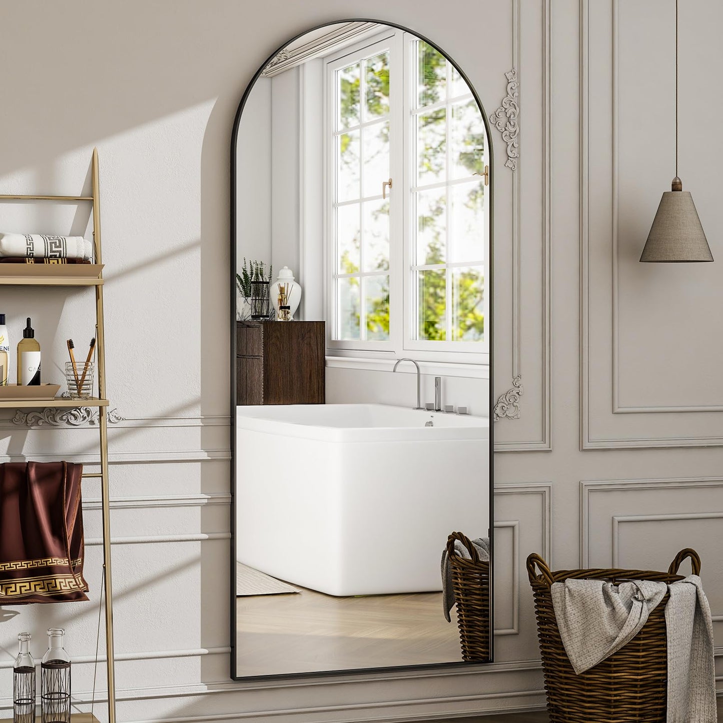 WISSMIELS 57" x 20" Arched Full Length Mirror - Wall Mounted/Floor Mirror Aluminum Alloy Frame Full Body Mirrors for Bathroom Living Room Bedroom and Entryway,Black