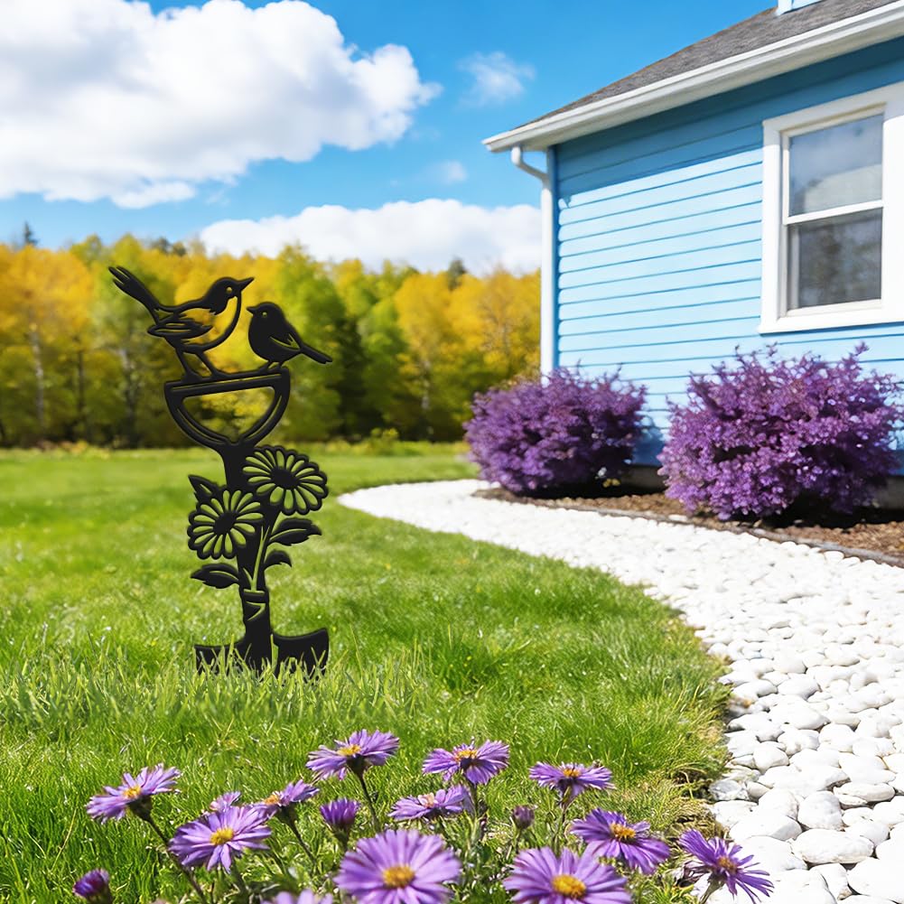 SUPERDANT Metal Garden Stake Bird Flower Silhouette Matte Black Powder Coated Iron Yard Art Decorative Plant Lawn Patio Courtyard Farmhouse Decoration Gift