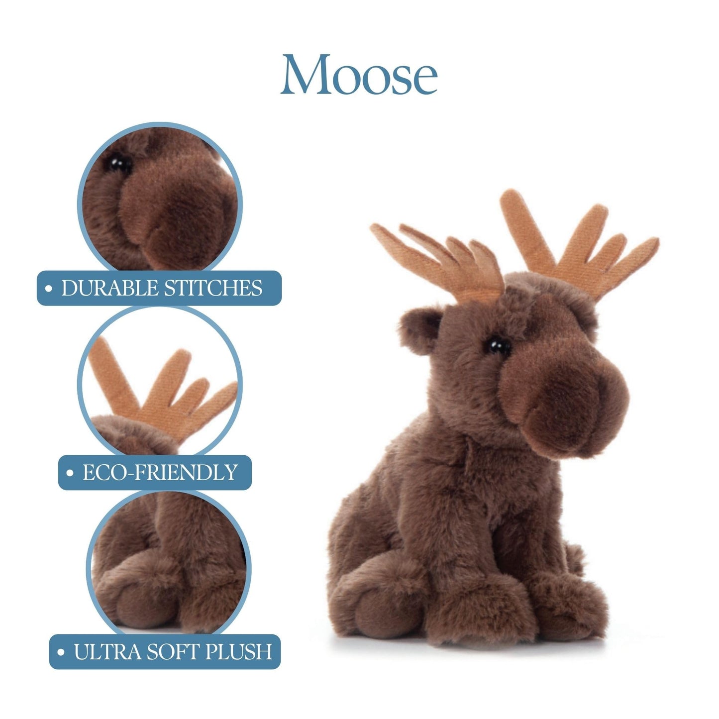 The Petting Zoo Moose Stuffed Animal Plushie, Gifts for Kids, Wild Onez Wildlife Animals, Moose Plush Toy 9 inches