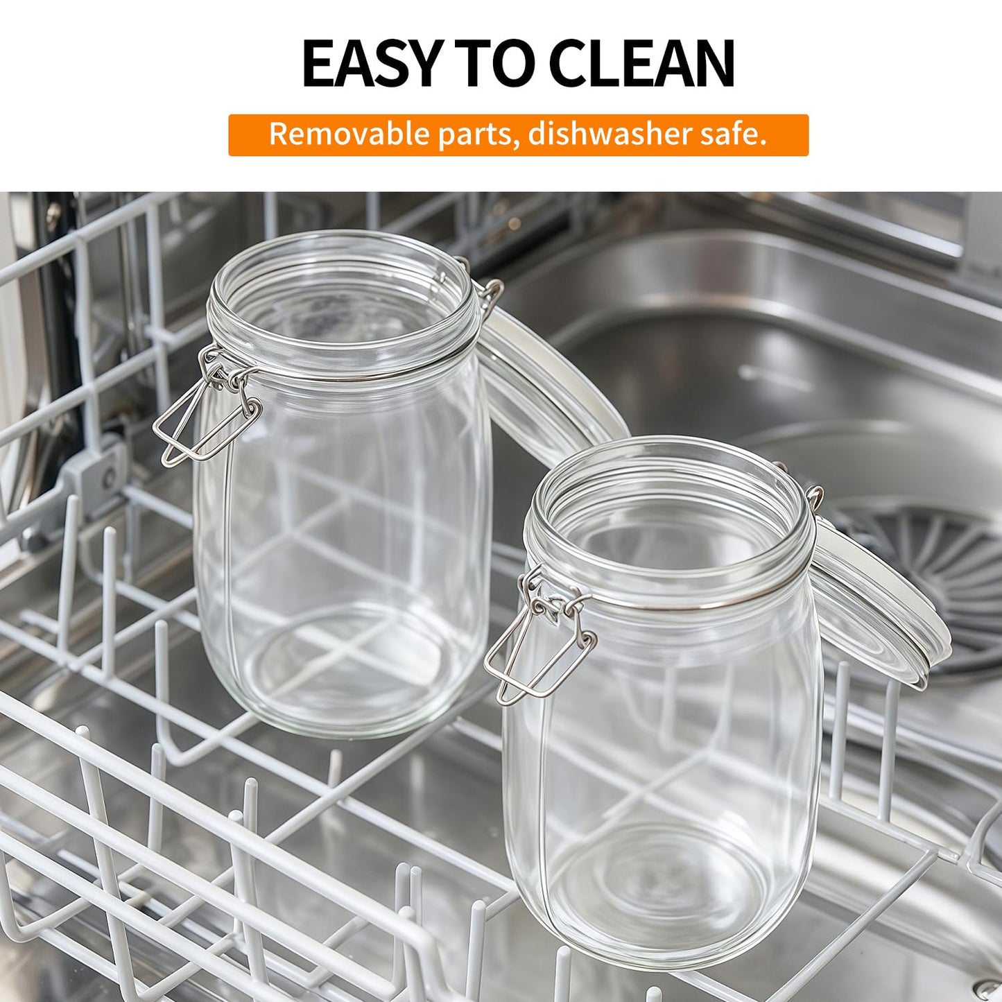 4 Pack 34oz Food Storage Jars with Airtight Lids, Preserving Seal Wire Clip Fastening Glass Containers, Canisters for Kitchen Organization, Flour, Cereal, Pasta, Sugar, Beans, Pickling Jars(34 Oz*4)