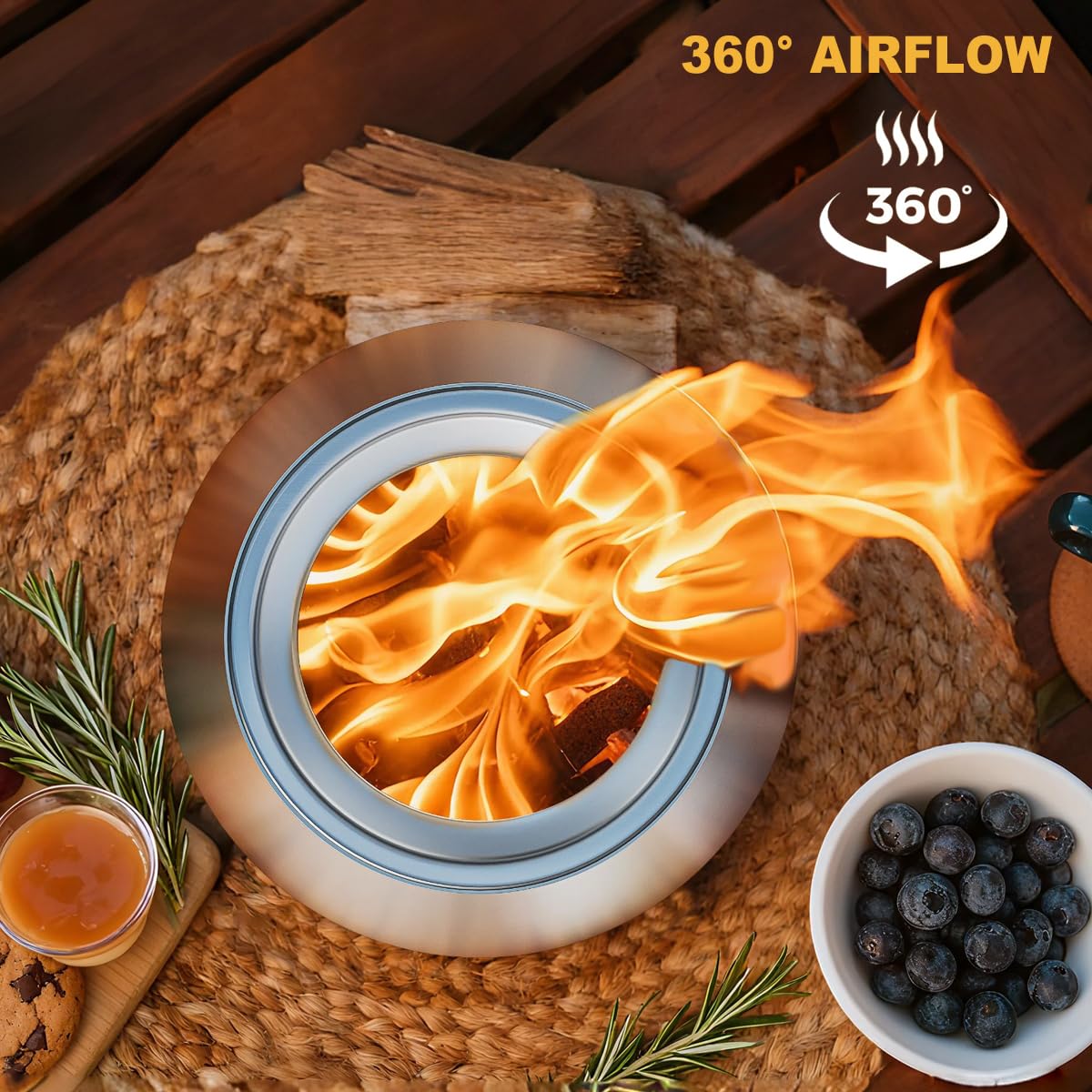 FANHAO Smokeless Fire Pit for Camping, Outdoor & Patio, Stainless Steel Tabletop Firepit with Stand, Wood Burning or Pellet Fueled Portable Bonfire with Carrying Bag | 120% More Efficient Burn