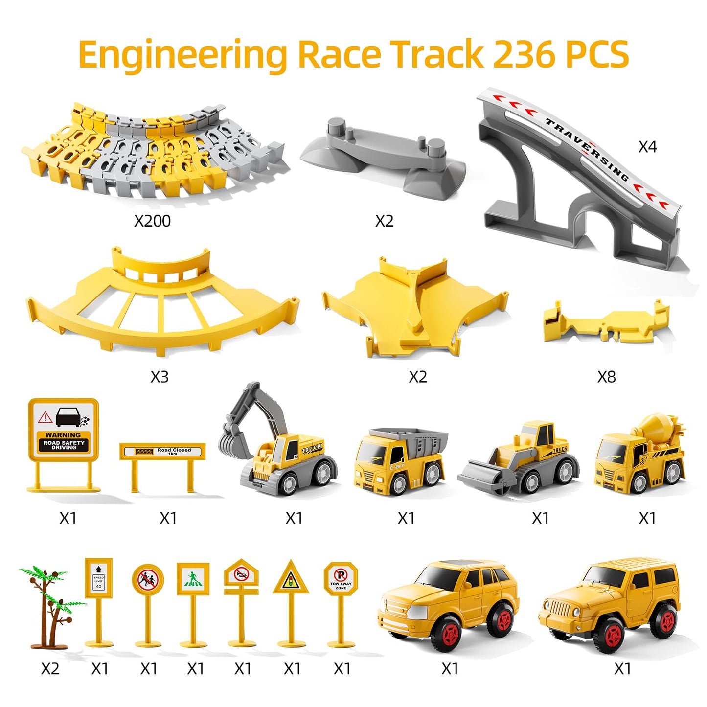 iHaHa Toddlers Construction Race Tracks Toys Gifts for 3 4 5 6 Years Old Boys Kids, 2PCS Electric Race Cars & 4 PCS Construction Trucks, Birthday Gift Toys for Boys 2 3 4 5 6+