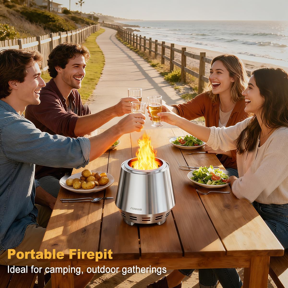 FANHAO Smokeless Fire Pit for Camping, Outdoor & Patio, Stainless Steel Tabletop Firepit with Stand, Wood Burning or Pellet Fueled Portable Bonfire with Carrying Bag | 120% More Efficient Burn