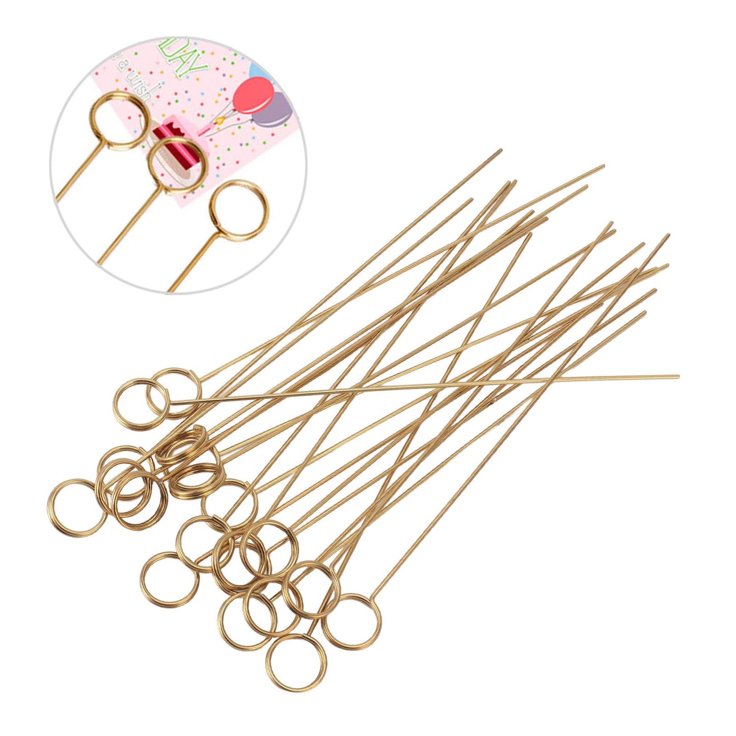 50Pcs Gold Metal Wire Card Holder, 6in Photo Memo Clips, Reusable Floral Picks Clips for Wedding Party Birthday Cake, Place Card Holder for Flower Arrangement (Round)