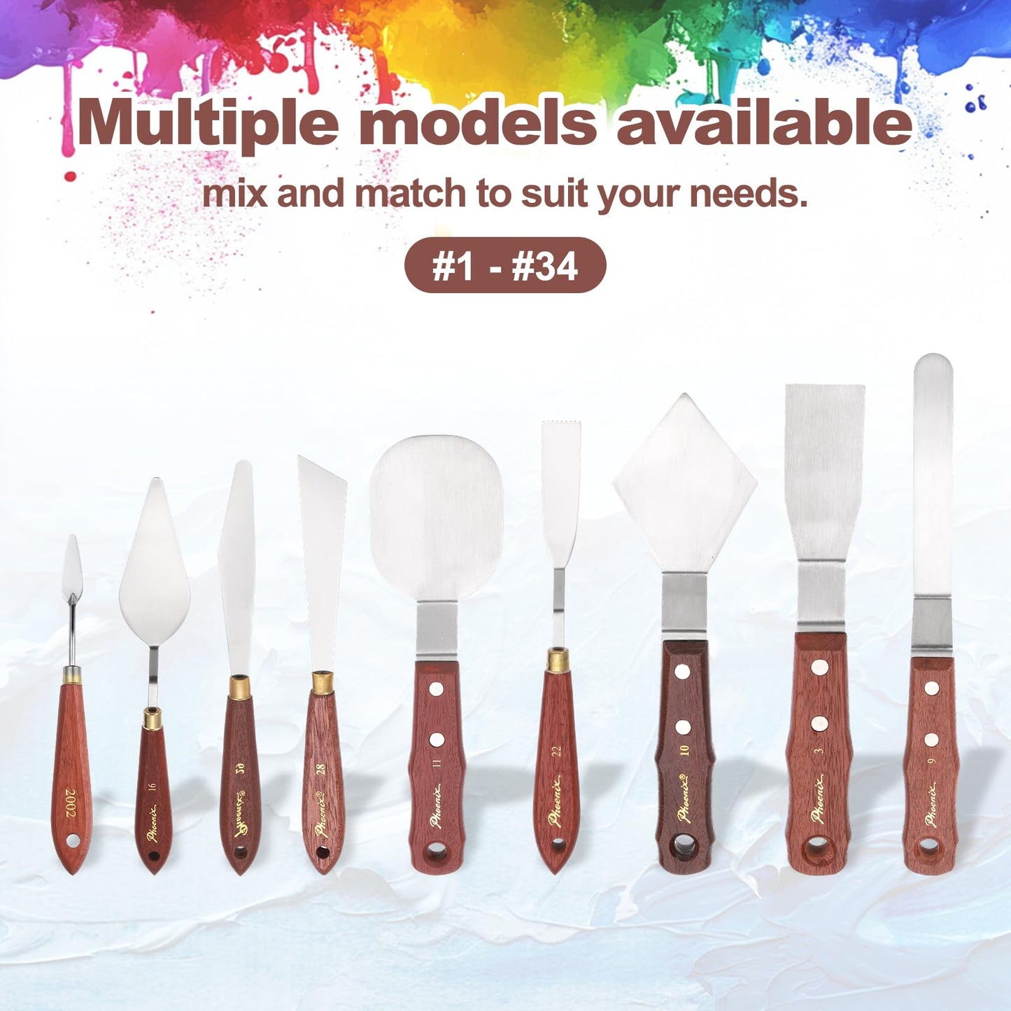 MECCANIXITY 3Pcs Palette Knife Type A, 17.5/18.5/19.2cm Long Palette Knives with Stainless Steel Flexible Spatula Pallet Knife and Wood Handle for Scraping, Mixing, Oil Acrylic Painting Canvas
