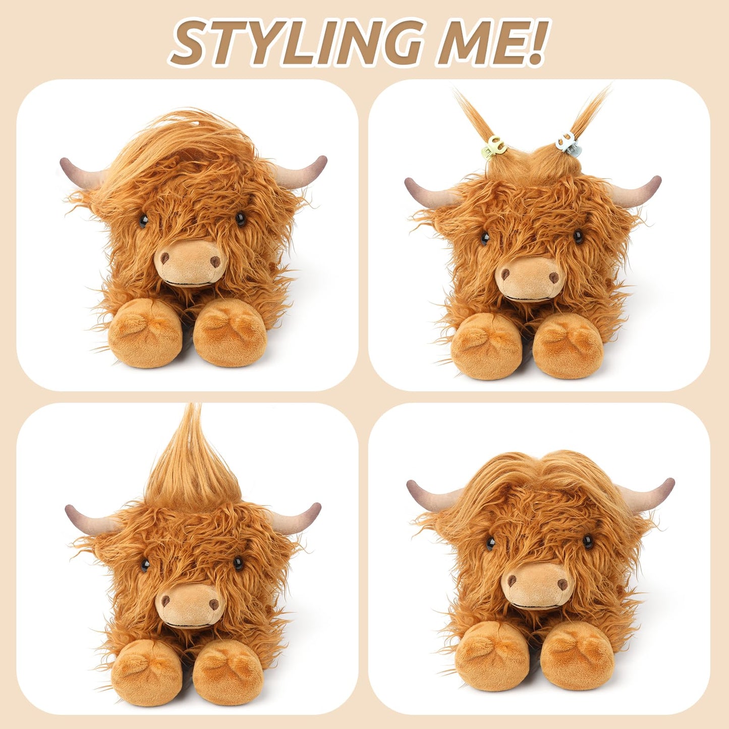 2Pcs Highland Cow Stuffed Animals, Microwavable Stuffed Animal Adorable Fluffy Highland Cow Plush for Warmth Comfort, Heatable Coolable Lavender Scent Toy, Cute Soft Plushies Gift for Kid Boys & Girls